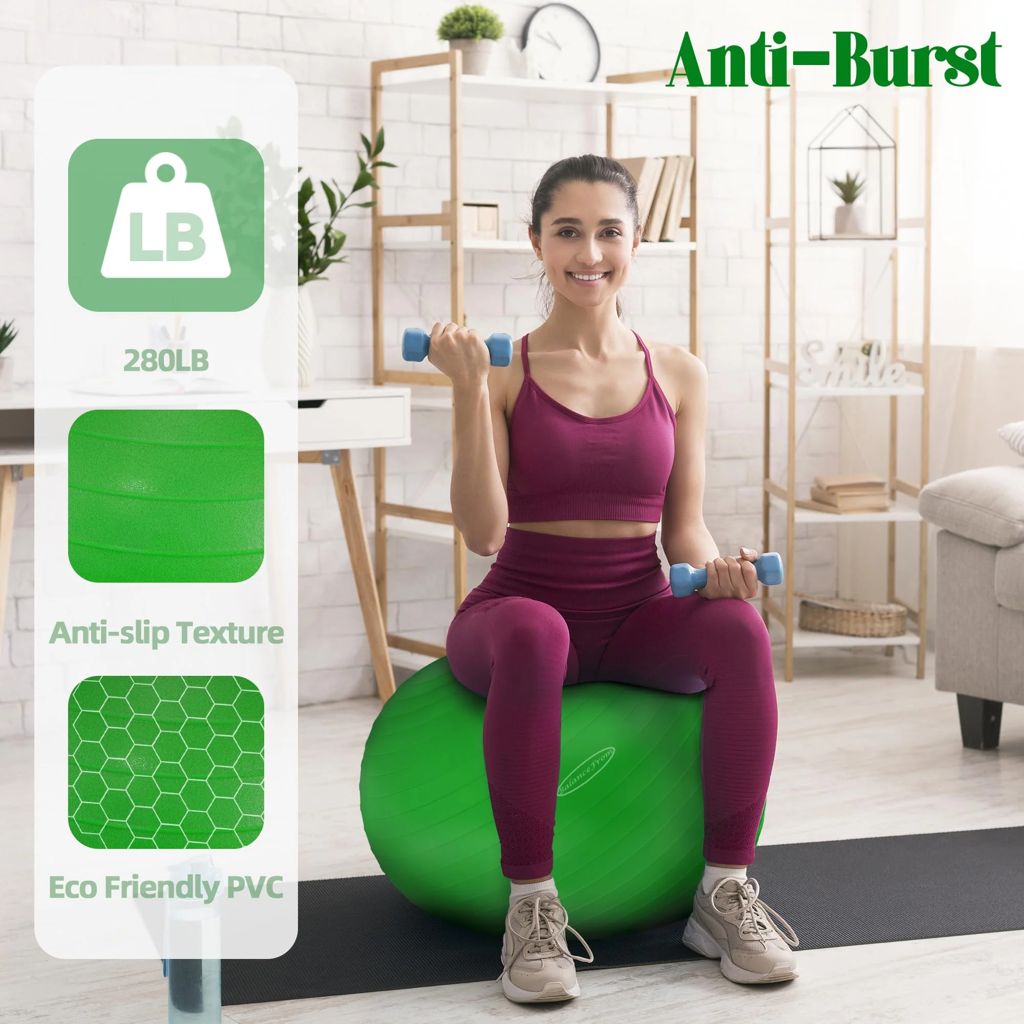 Fitvids 26-Inch Green Exercise Ball, Anti-Burst & Slip Resistant, 2000-Pound Capacity, Yoga, 1-Piece - Image 5