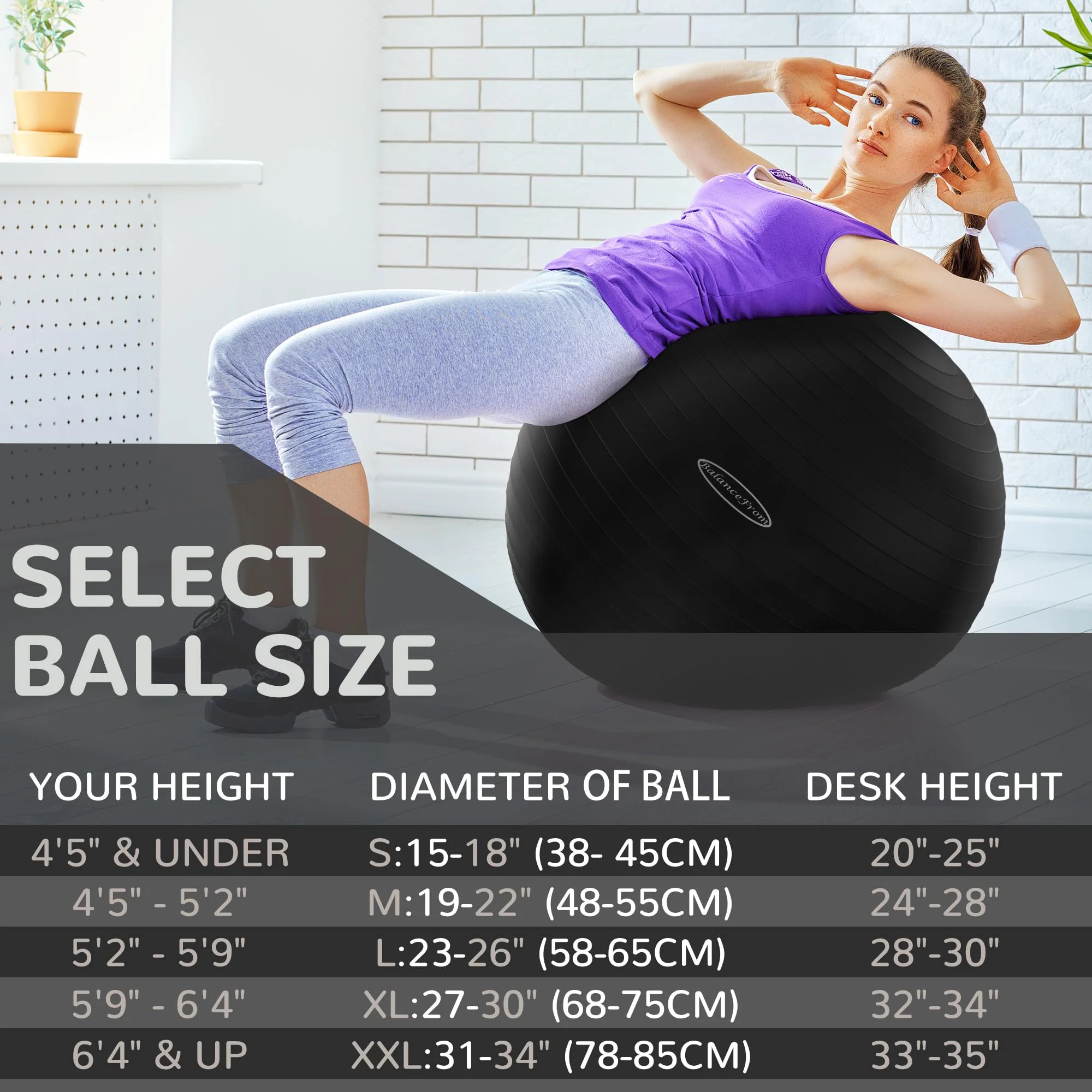 Fitvids Anti-Burst and Slip Resistant Exercise Ball Yoga Ball Fitness Ball Birthing Ball with Quick Pump, 2,000-Pound Capacity, Black, 18-inch, S - Image 7