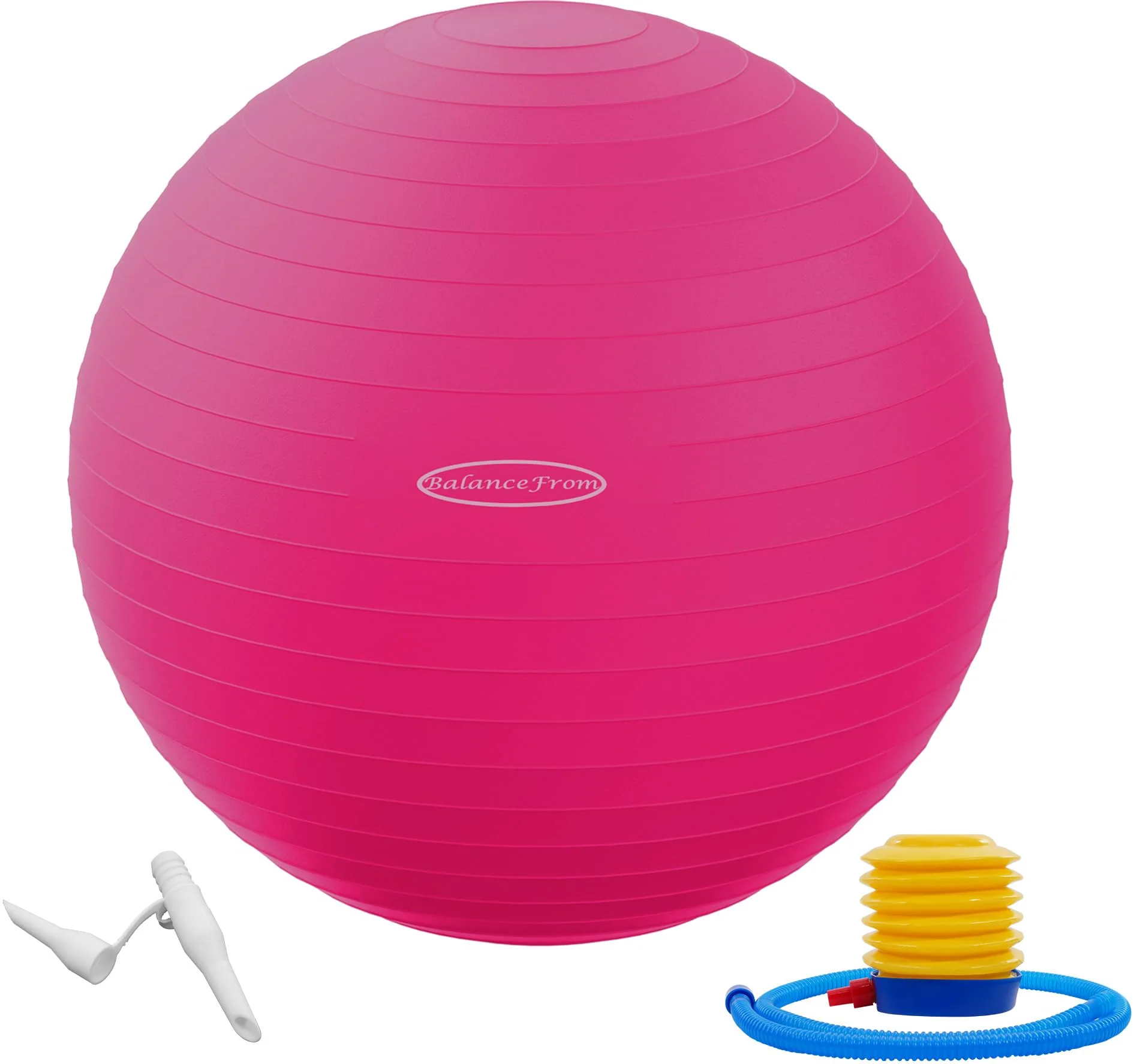Fitvids Anti-Burst and Slip Resistant Exercise Ball Yoga Ball Fitness Ball Birthing Ball with Quick Pump, 2,000-Pound Capacity, Pink, 22-inch, M
