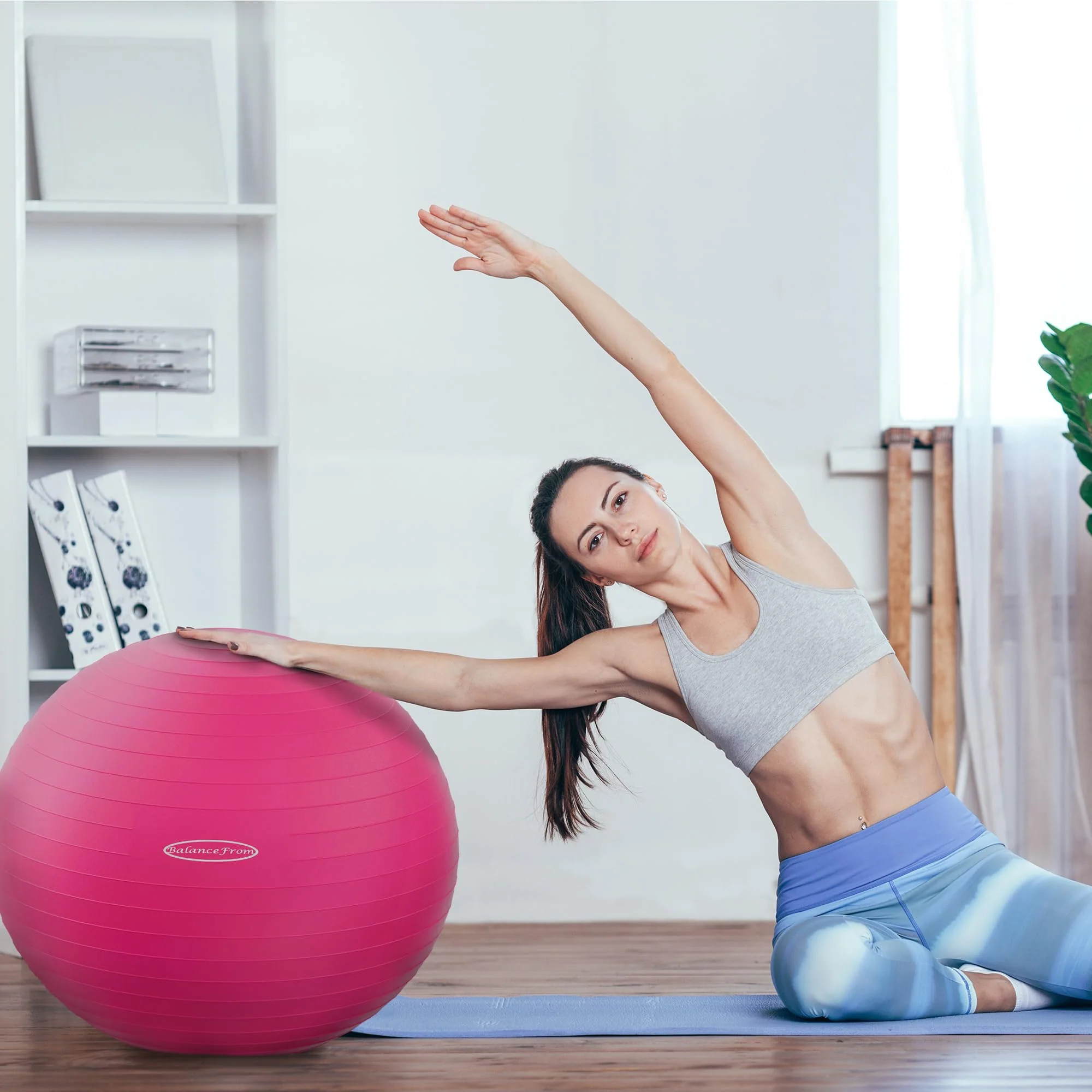 Fitvids Anti-Burst and Slip Resistant Exercise Ball Yoga Ball Fitness Ball Birthing Ball with Quick Pump, 2,000-Pound Capacity, Pink, 22-inch, M - Image 2