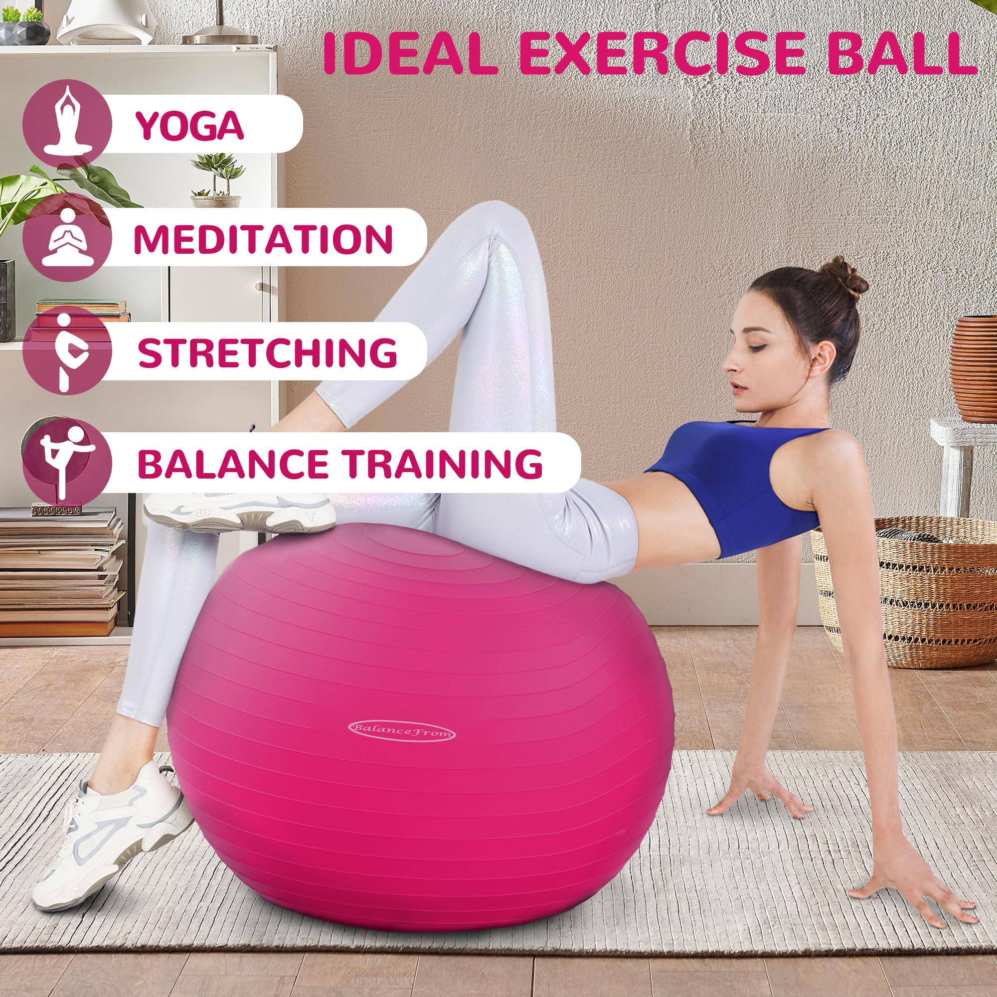 Fitvids Anti-Burst and Slip Resistant Exercise Ball Yoga Ball Fitness Ball Birthing Ball with Quick Pump, 2,000-Pound Capacity, Pink, 22-inch, M - Image 4
