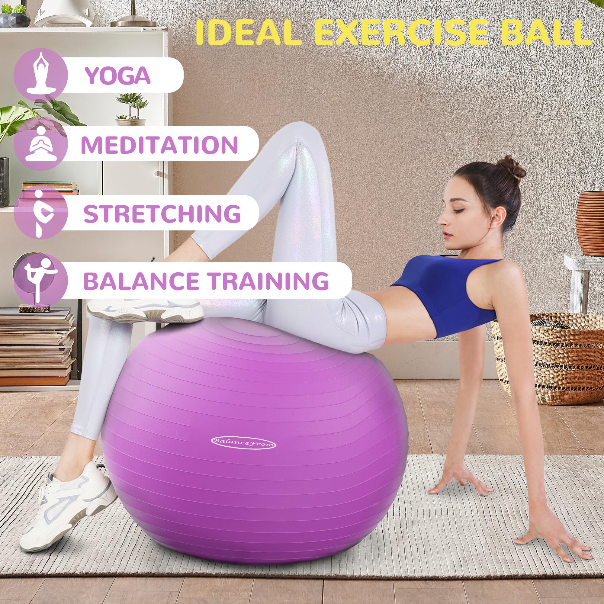 Fitvids Anti-Burst and Slip Resistant Exercise Ball Yoga Ball Fitness Ball Birthing Ball with Quick Pump, 2,000-Pound Capacity, Purple, 22-inch, M - Image 4