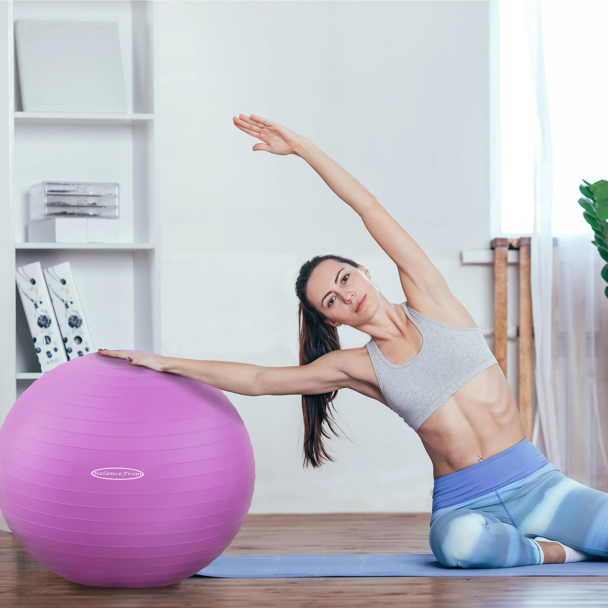 Fitvids Anti-Burst and Slip Resistant Exercise Ball Yoga Ball Fitness Ball Birthing Ball with Quick Pump, 2,000-Pound Capacity, Purple, 30-inch, XL - Image 2