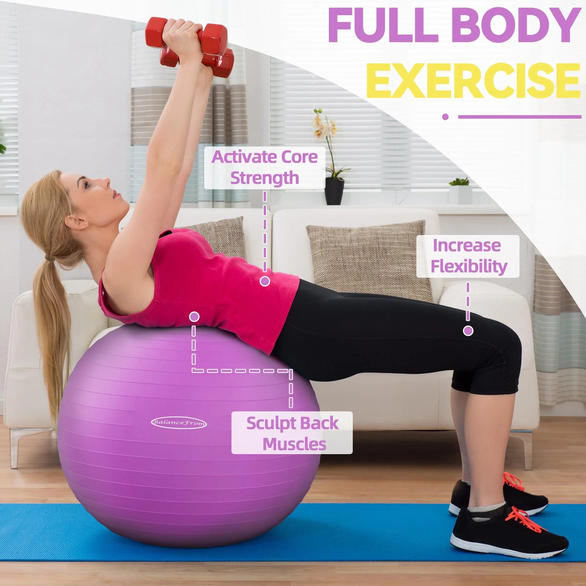 Fitvids Anti-Burst and Slip Resistant Exercise Ball Yoga Ball Fitness Ball Birthing Ball with Quick Pump, 2,000-Pound Capacity, Purple, 30-inch, XL - Image 6