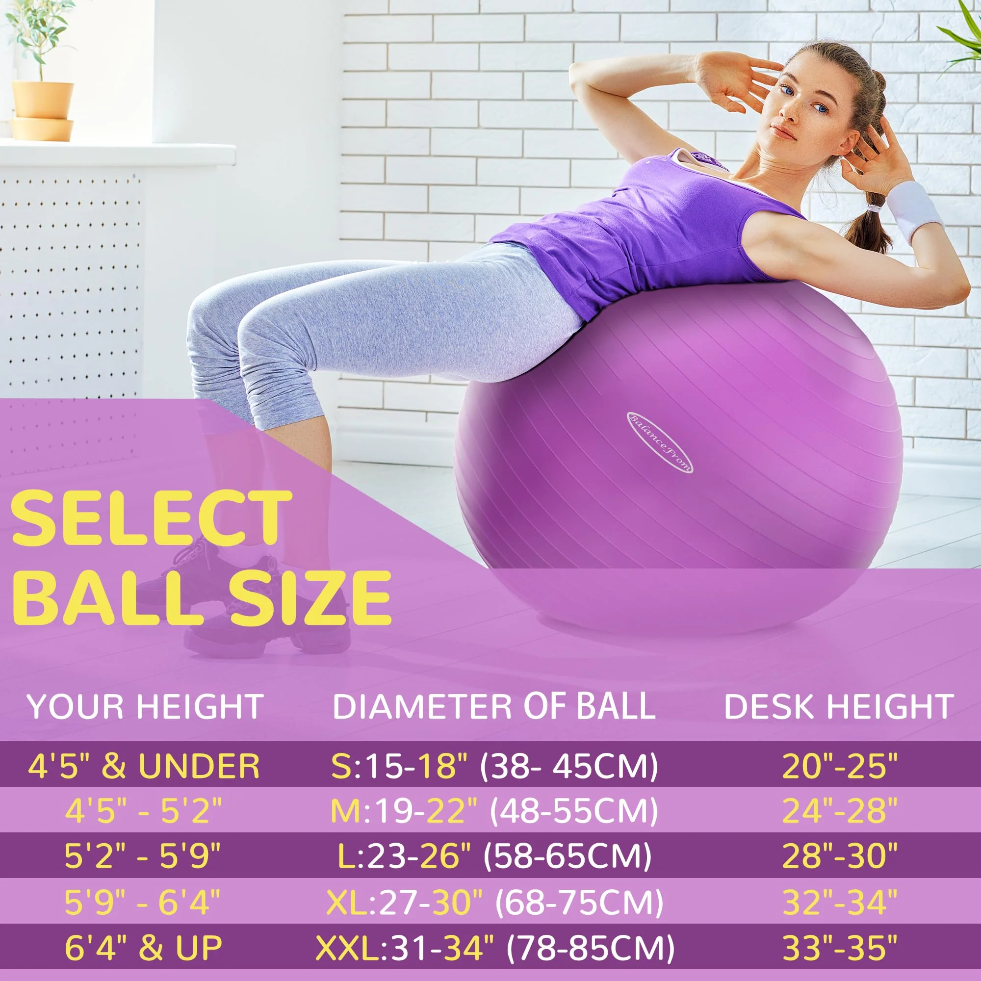 Fitvids Anti-Burst and Slip Resistant Exercise Ball Yoga Ball Fitness Ball Birthing Ball with Quick Pump, 2,000-Pound Capacity, Purple, 30-inch, XL - Image 7