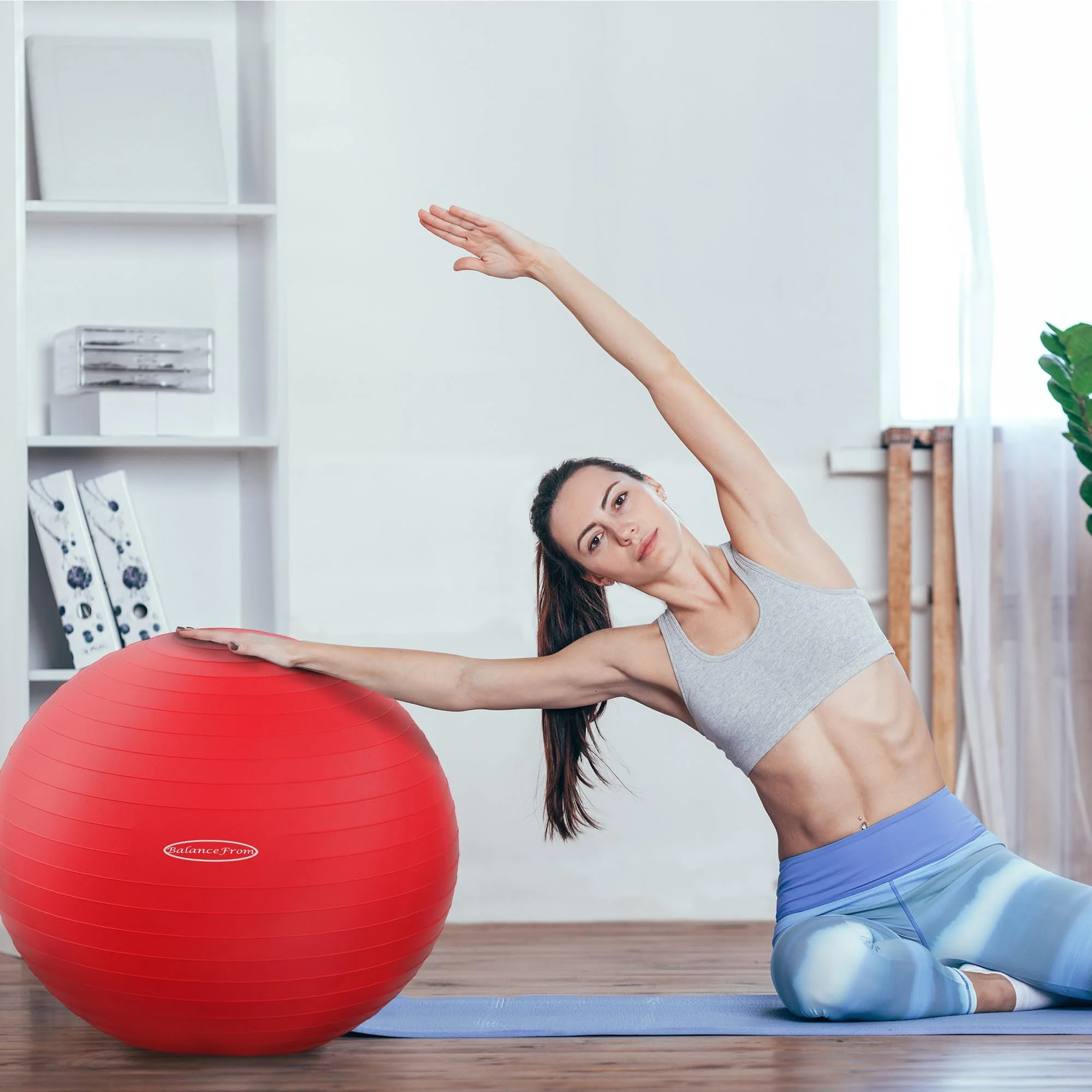 Fitvids Anti-Burst and Slip Resistant Exercise Ball Yoga Ball Fitness Ball Birthing Ball with Quick Pump, 2,000-Pound Capacity, Red, 30-inch, XL - Image 2