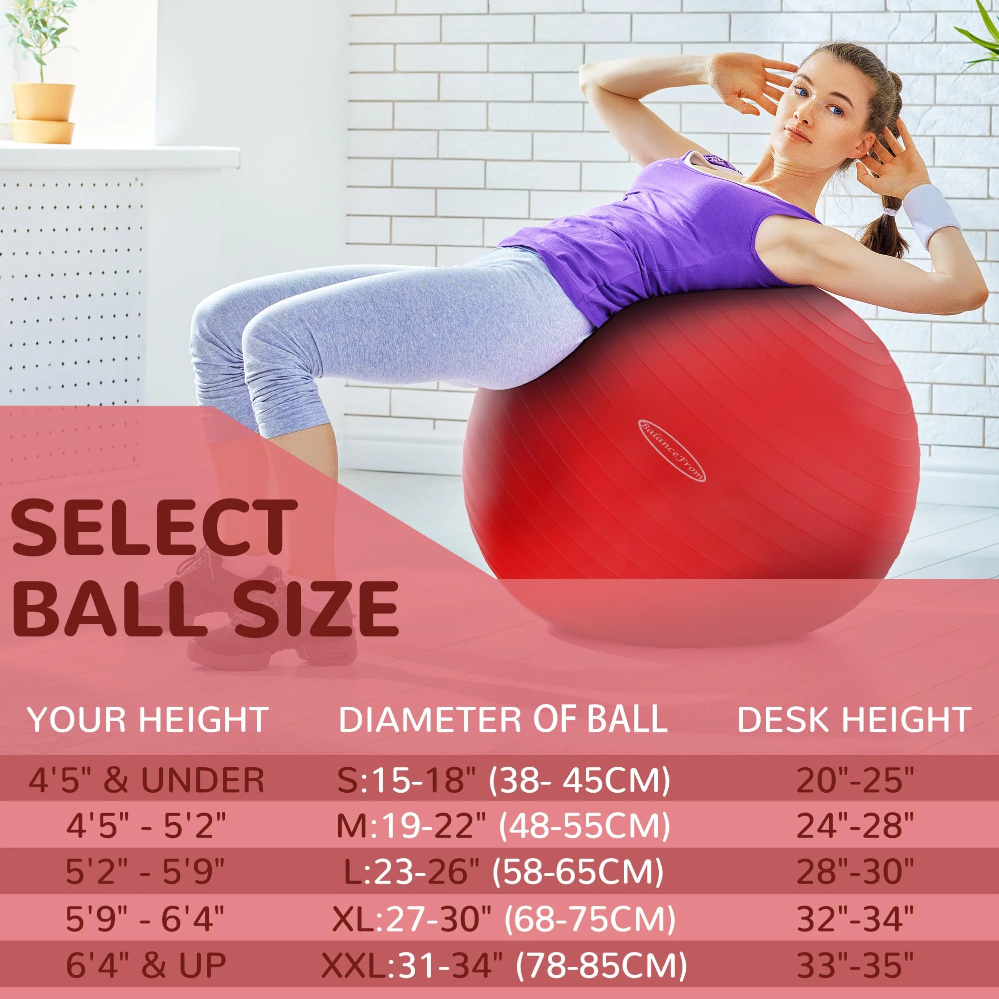 Fitvids Anti-Burst and Slip Resistant Exercise Ball Yoga Ball Fitness Ball Birthing Ball with Quick Pump, 2,000-Pound Capacity, Red, 30-inch, XL - Image 7