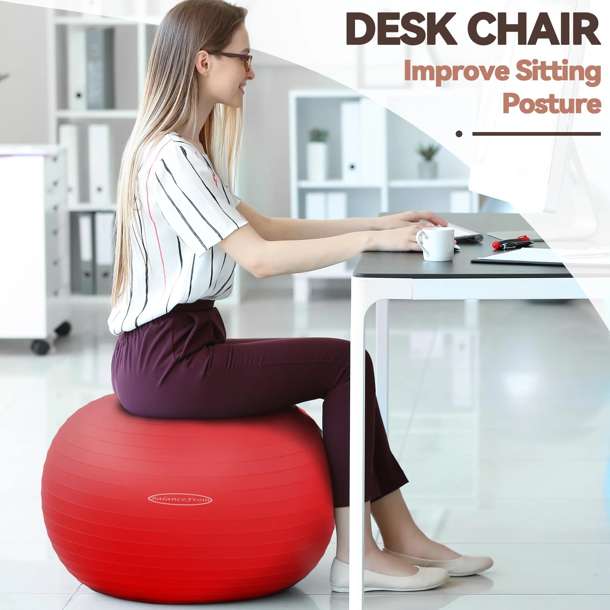 Fitvids Anti-Burst Slip Resistant Exercise Ball - 18-inch, 2,000-Pound Capacity, Red - Image 3