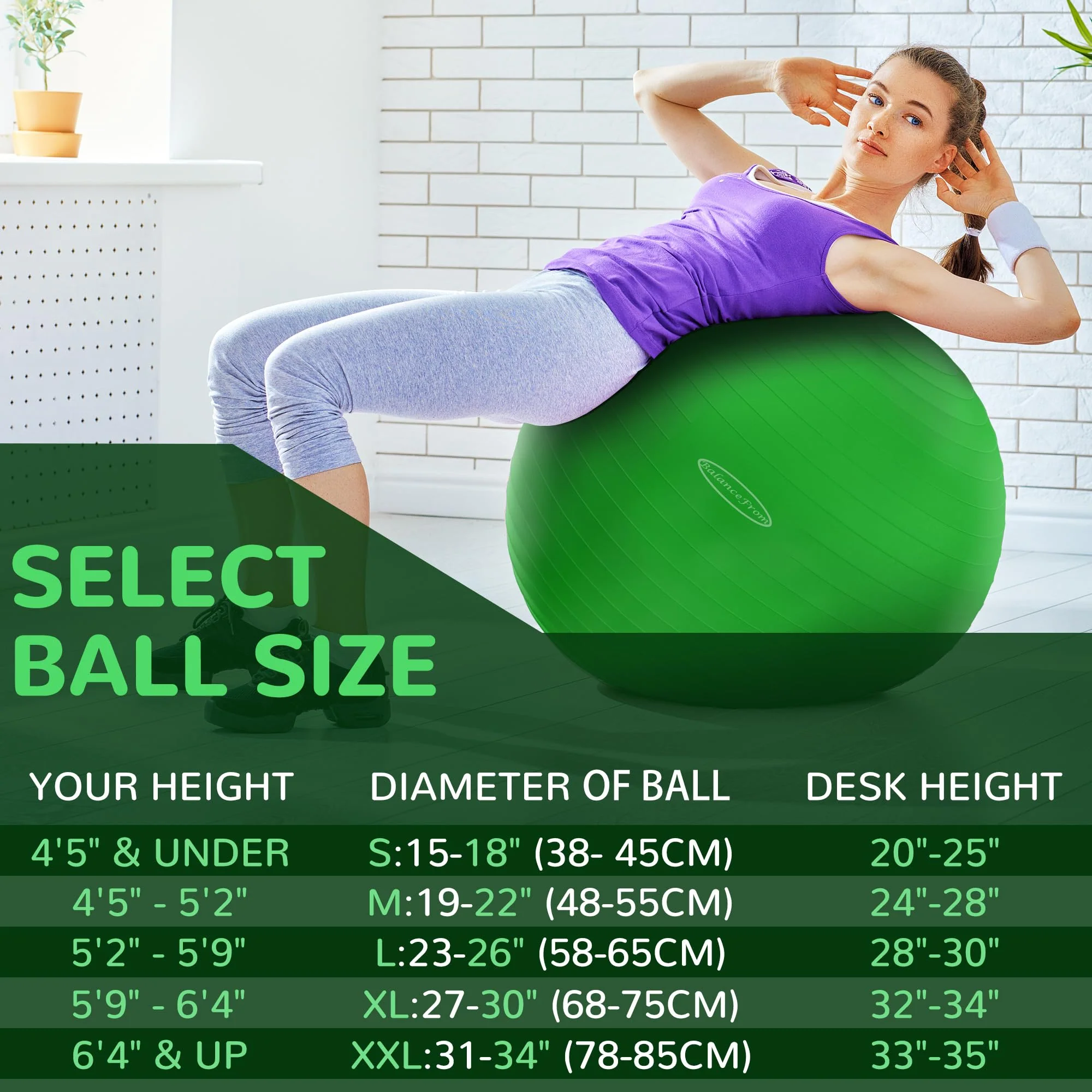 Fitvids Anti-Burst Slip Resistant Exercise Ball - 18-inch Green, 2,000-Pound Capacity, Yoga & Fitness Ball with Quick Pump - Image 8