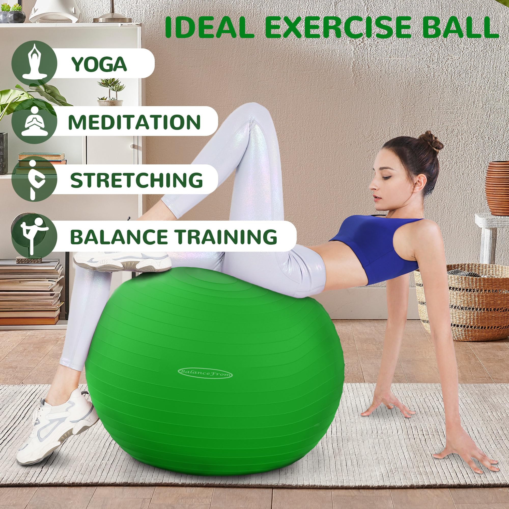 Fitvids Anti-Burst Slip Resistant Exercise Ball - 2,000-Pound Capacity, Green, 22-inch - Image 4