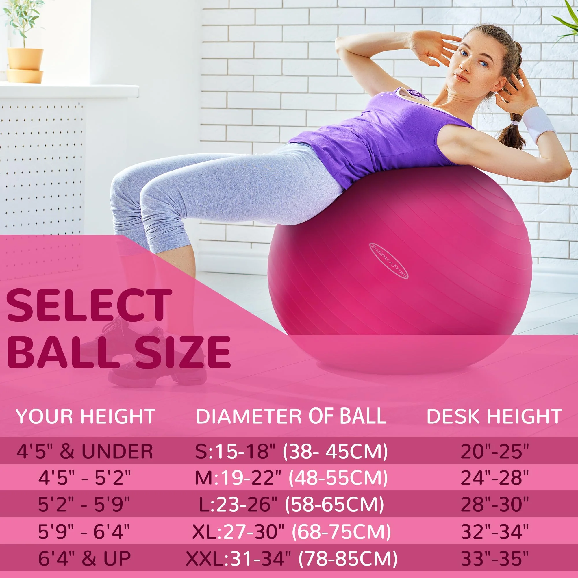 Fitvids Anti-Burst Slip Resistant Exercise Ball - 26-inch Pink, 2,000-Pound Capacity - Image 7