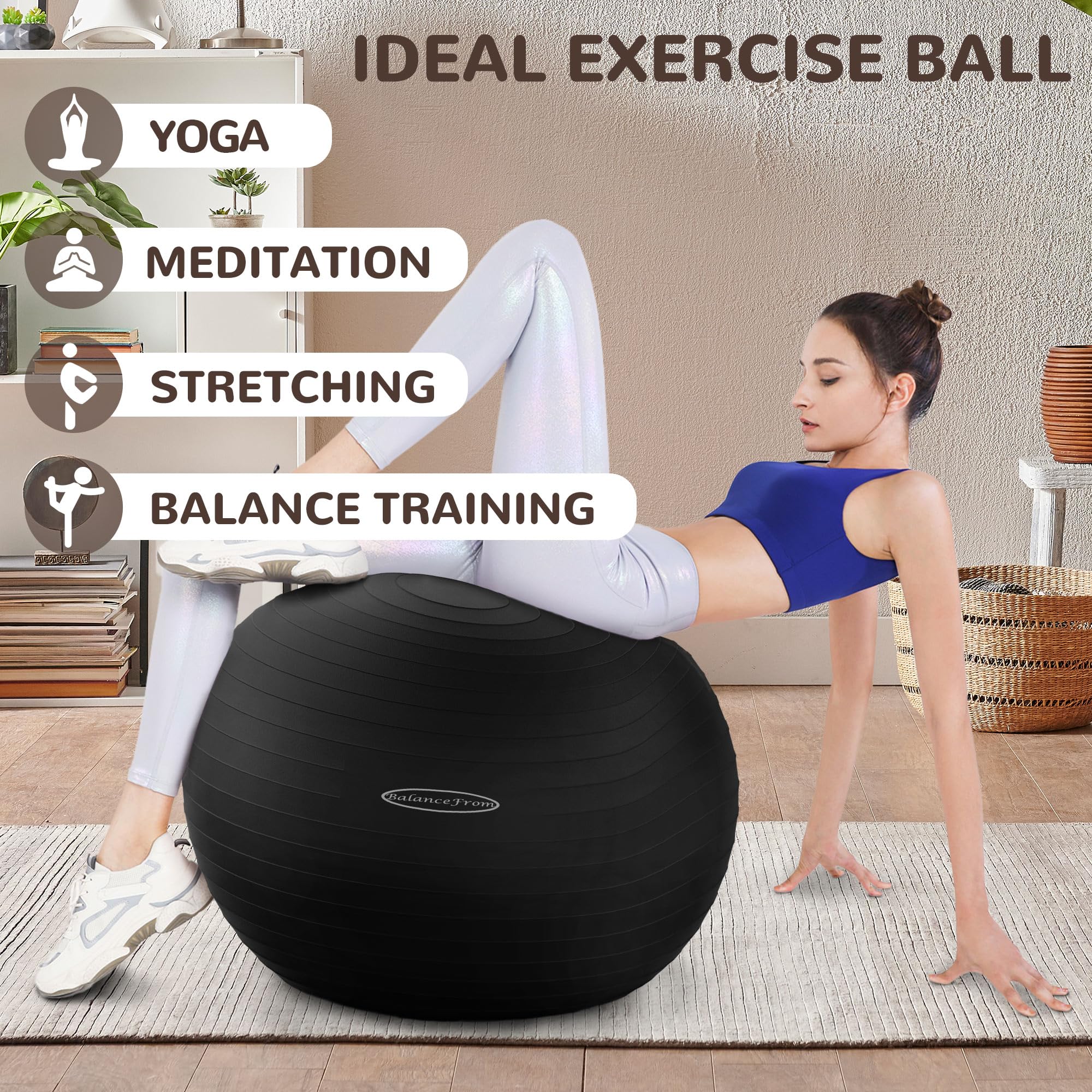 Fitvids Anti-Burst Slip Resistant Exercise Ball - 30-inch, XL, Black, 2,000-Pound Capacity, Quick Pump - Image 4