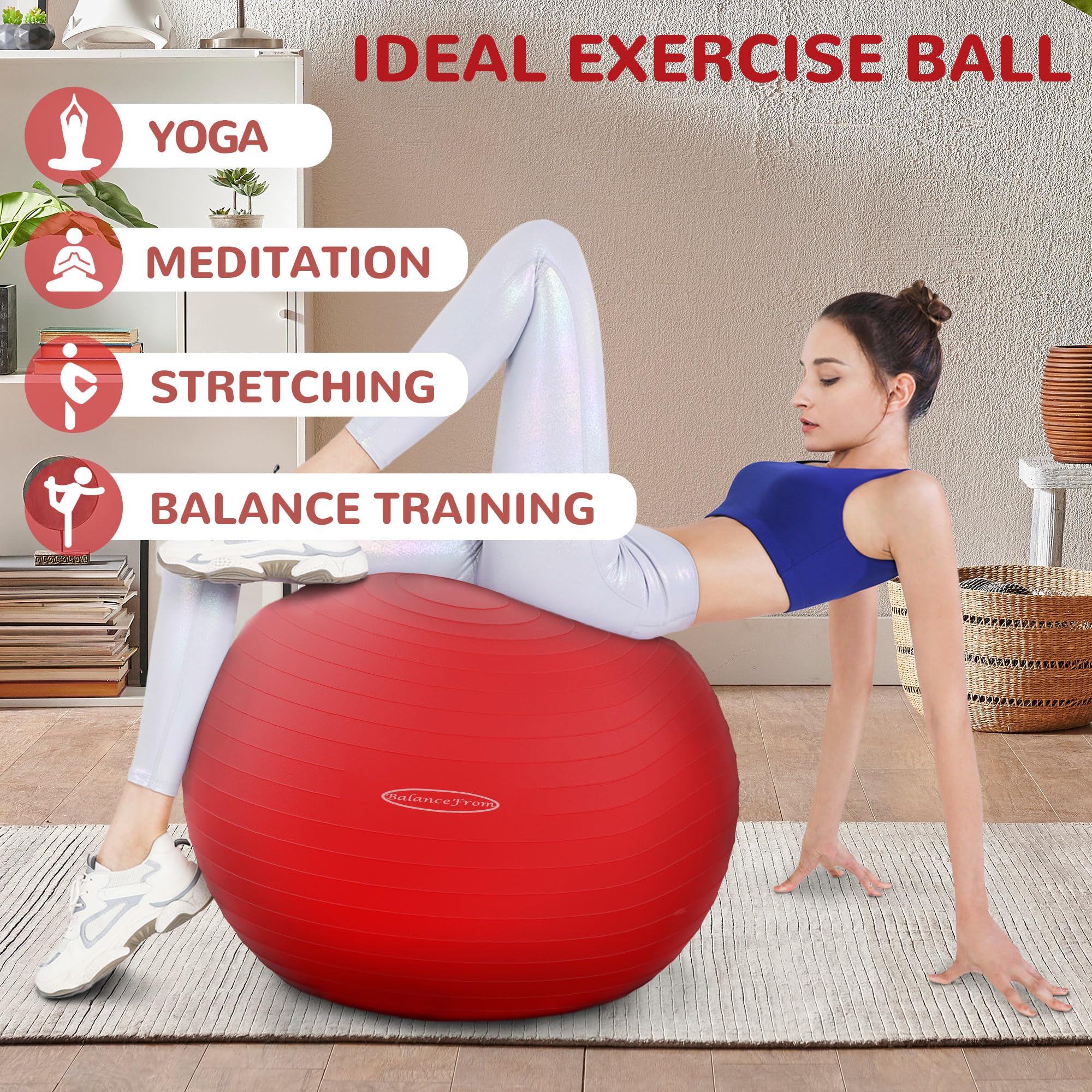 Fitvids Anti-Burst Slip Resistant Exercise Ball - 34-inch, Red, 2,000-Pound Capacity - Image 4