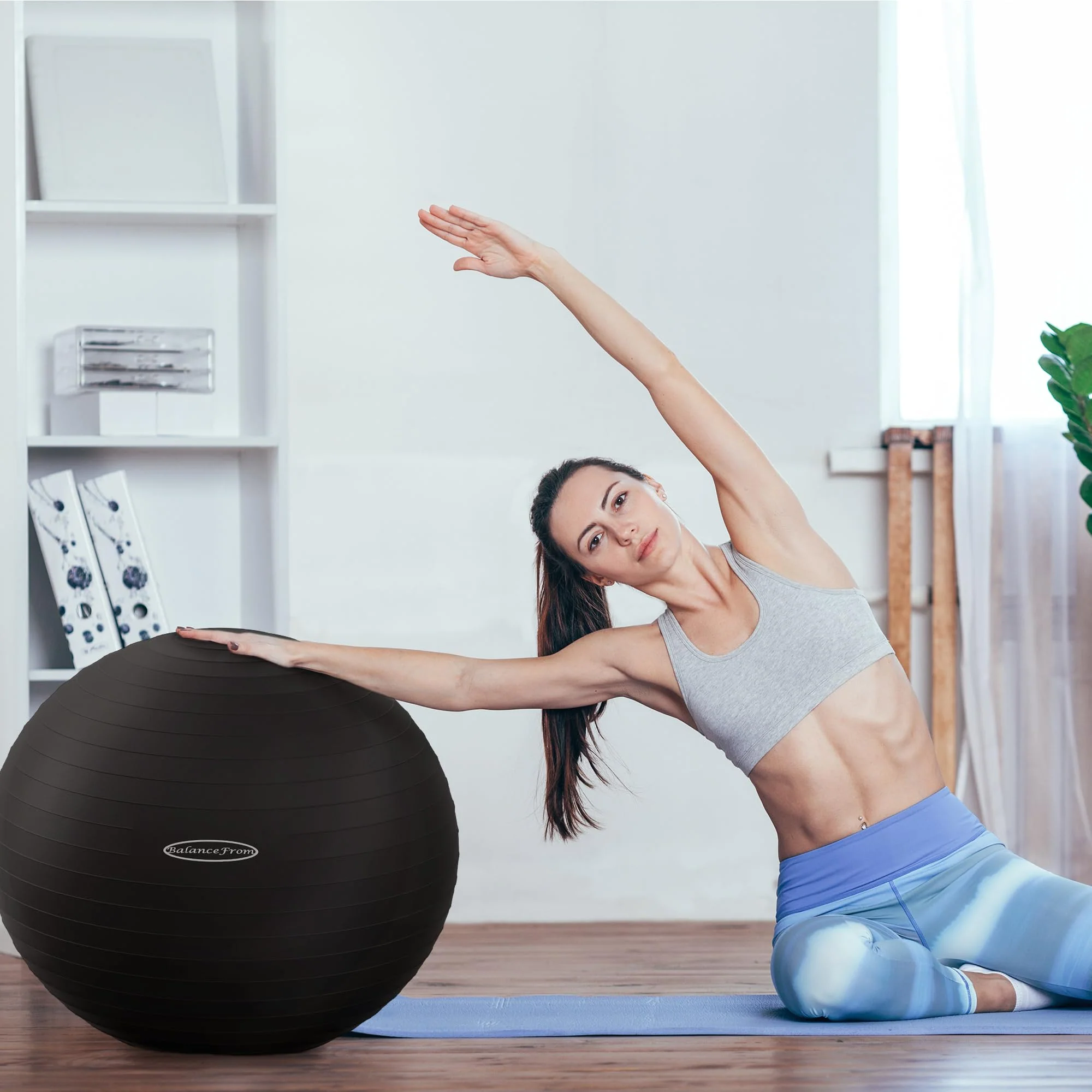 Fitvids Anti-Burst Slip Resistant Exercise Ball with Quick Pump, 2,000-Pound Capacity, Black, 19-22 inch, M - Image 2