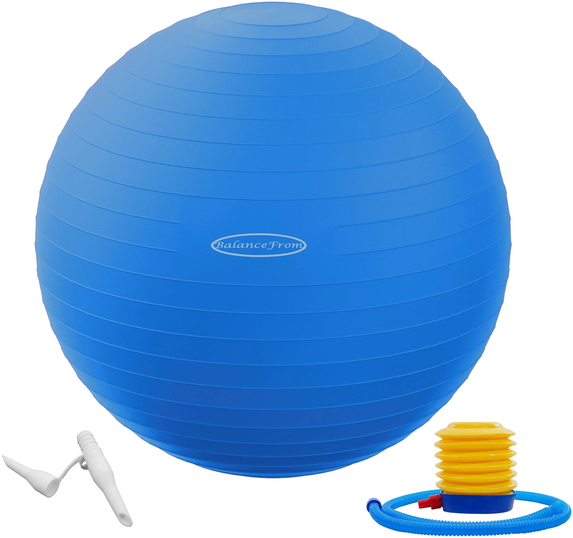 Fitvids Anti-Burst Slip Resistant Exercise Ball with Quick Pump, 2,000-Pound Capacity, Blue, 18-inch