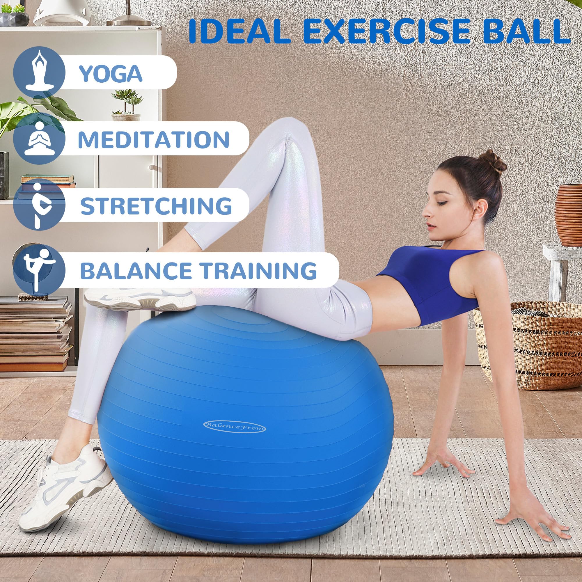 Fitvids Anti-Burst Slip Resistant Exercise Ball with Quick Pump, 2,000-Pound Capacity, Blue, 18-inch - Image 4
