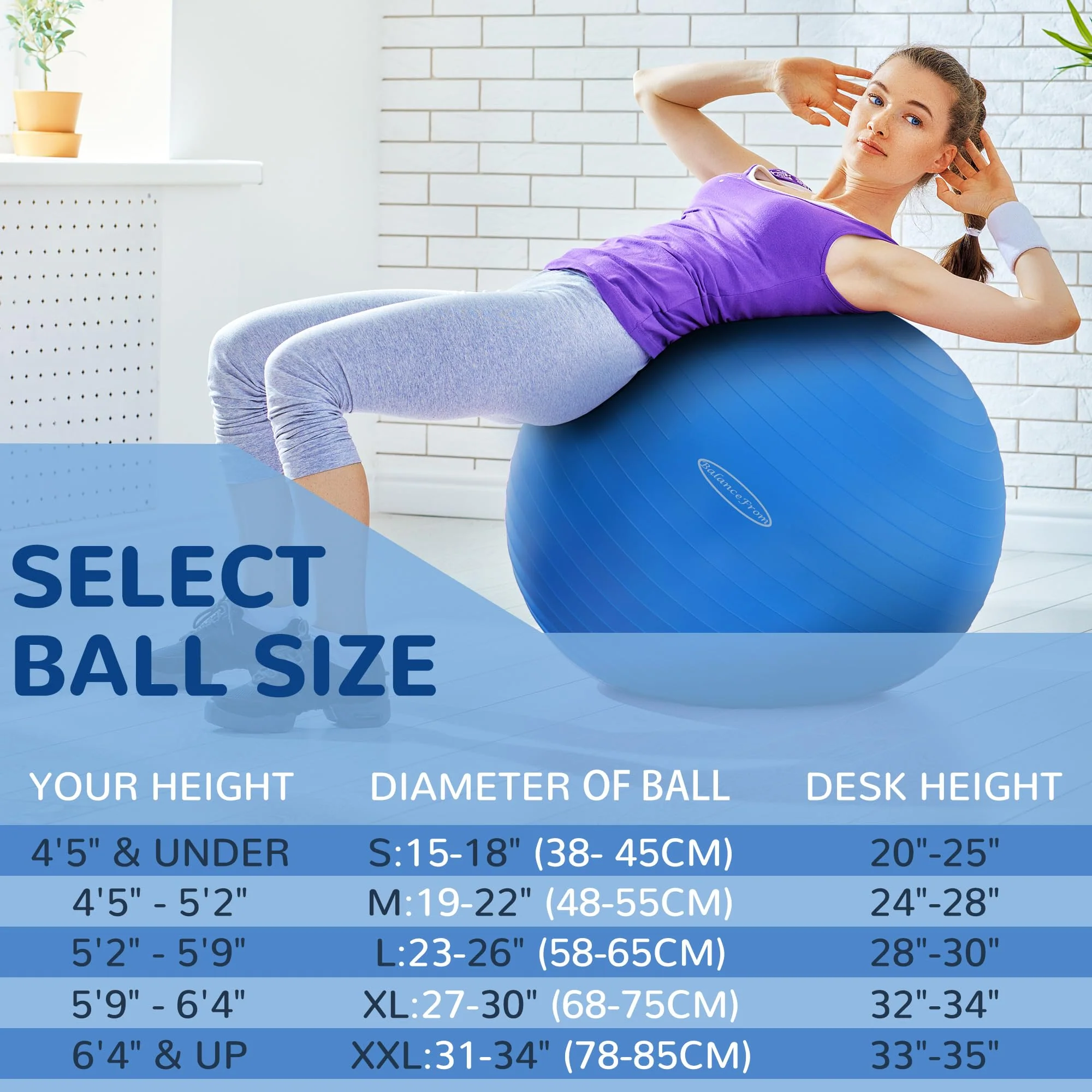 Fitvids Anti-Burst Slip Resistant Exercise Ball with Quick Pump, 2,000-Pound Capacity, Blue, 18-inch - Image 7