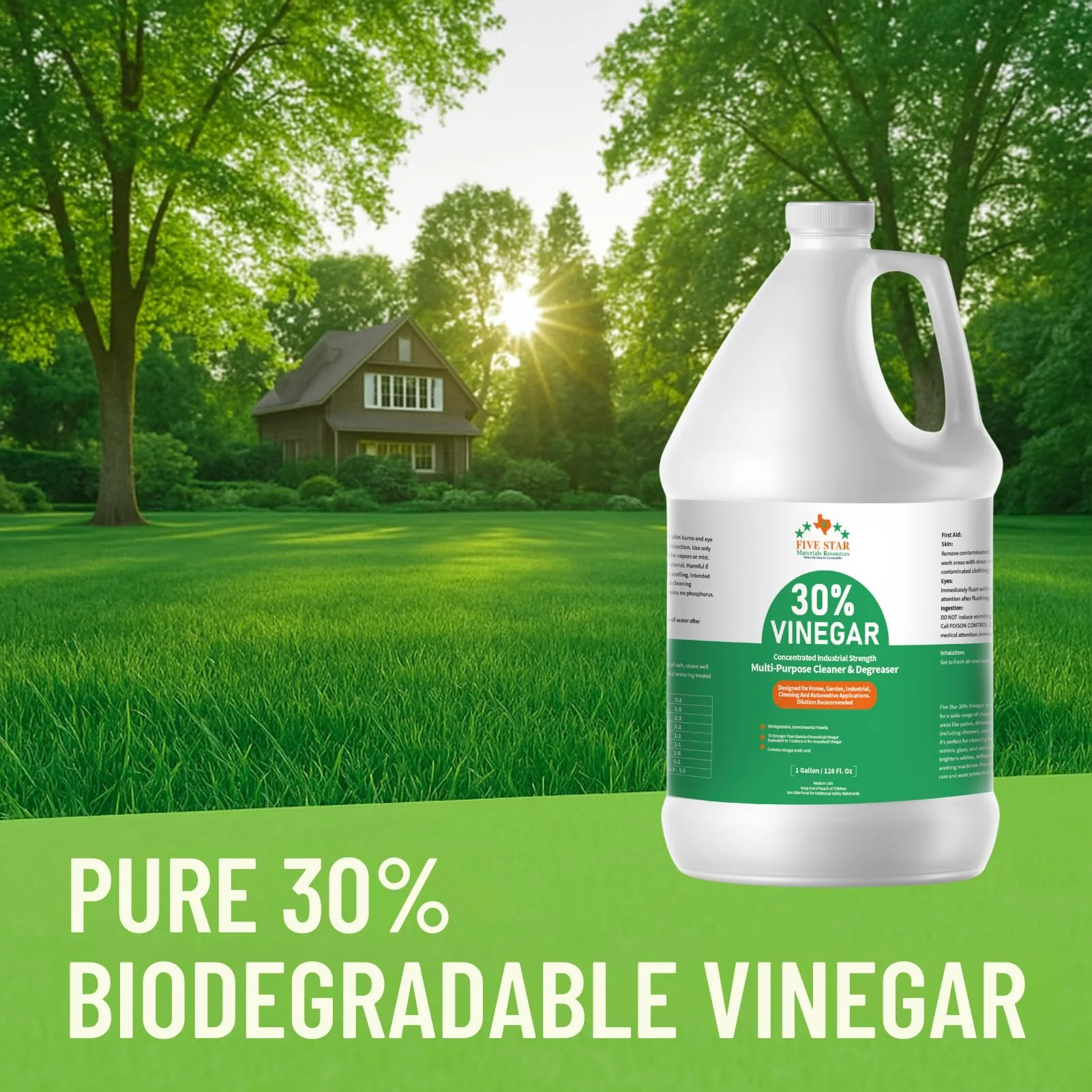 FIVE STAR MATERIALS RESOURCES 30% Vinegar Concentrated | White Vinegar for Cleaning and Garden | Home, and Outdoor Pure | Max Performance 7X Power | with Instructions (2 Gallon) - Image 5