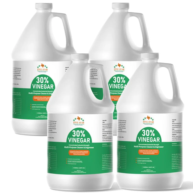 FIVE STAR MATERIALS RESOURCES 30% Vinegar Concentrated | White Vinegar for Cleaning and Garden | Home, and Outdoor Pure | Max Performance 7X Power | with Instructions | 4 Gallon (512 fl oz)