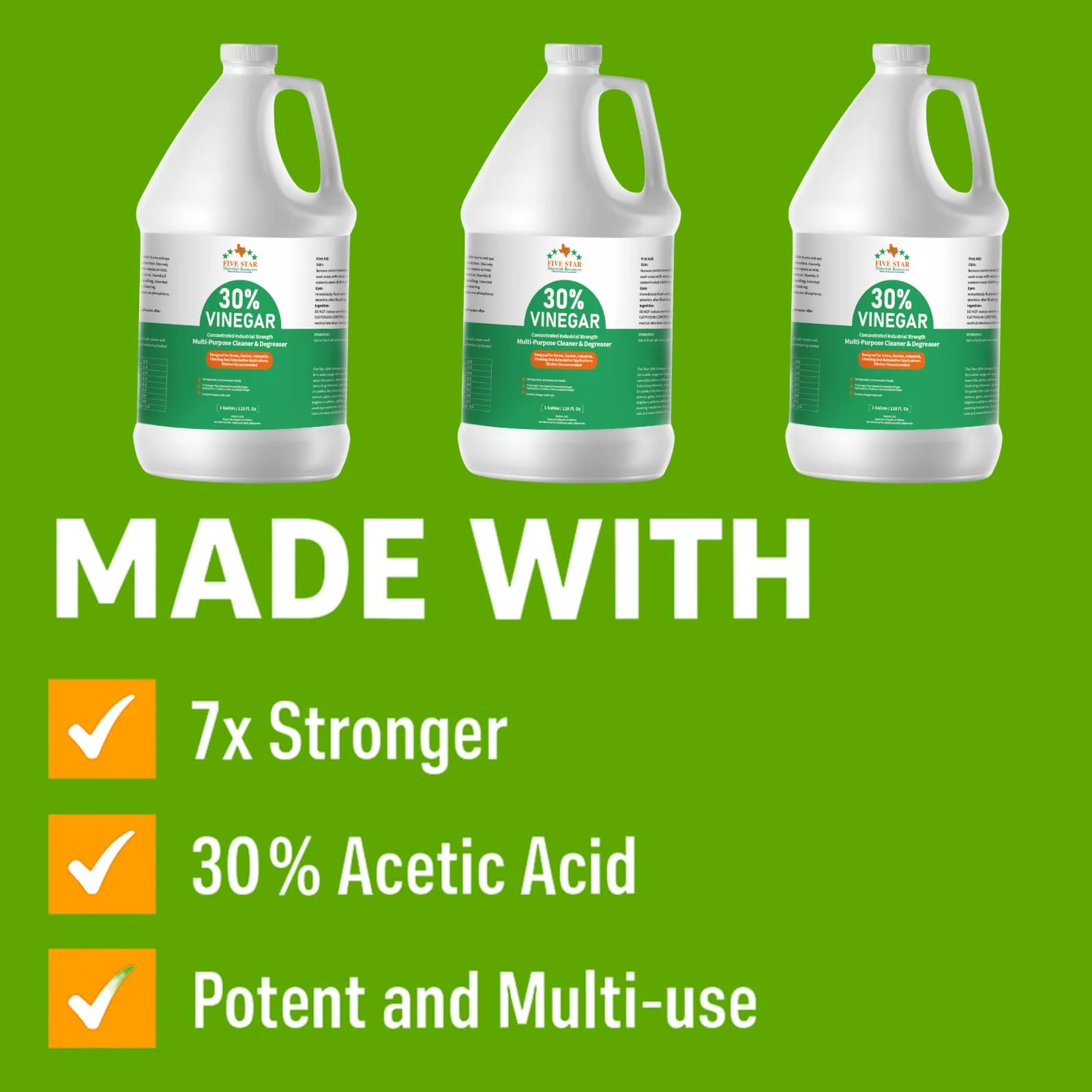 FIVE STAR MATERIALS RESOURCES 30% Vinegar Concentrated | White Vinegar for Cleaning and Garden | Home, and Outdoor Pure | Max Performance 7X Power | with Instructions | 4 Gallon (512 fl oz) - Image 2