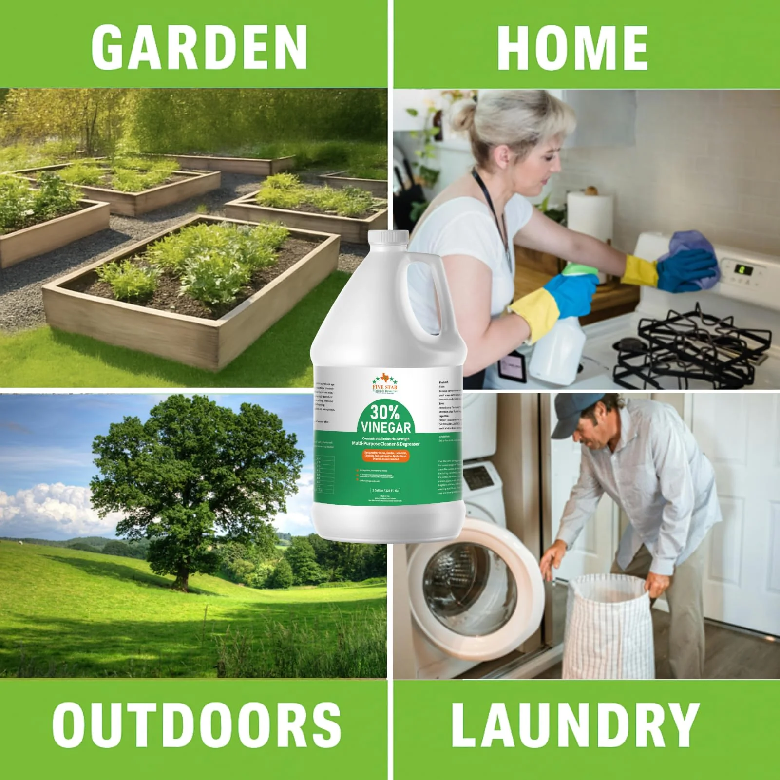 FIVE STAR MATERIALS RESOURCES 30% Vinegar Concentrated | White Vinegar for Cleaning and Garden | Home, and Outdoor Pure | Max Performance 7X Power | with Instructions | 4 Gallon (512 fl oz) - Image 3