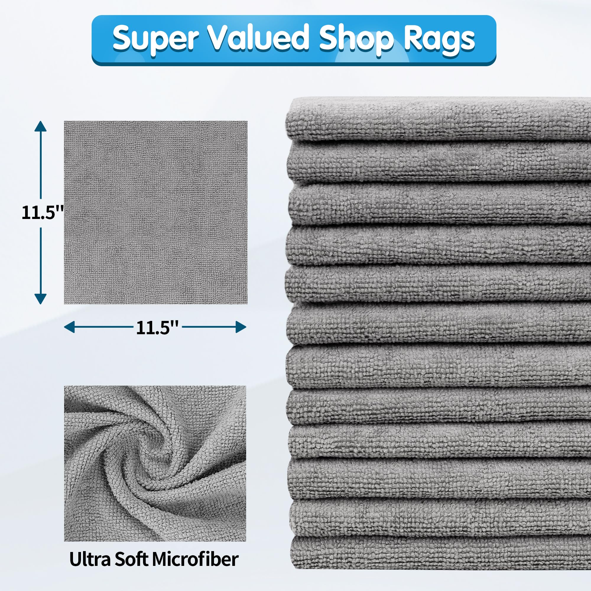 FIXSMITH Shop Towels, Pack of 150, Grey Microfiber Cleaning Cloth Bulk, Microfiber Towels for Cars, All-Purpose Absorbent Cleaning Rags, Dust Cloth for Automotive, Mechanic, Garage, 11.5 x 11.5 inch - Image 6