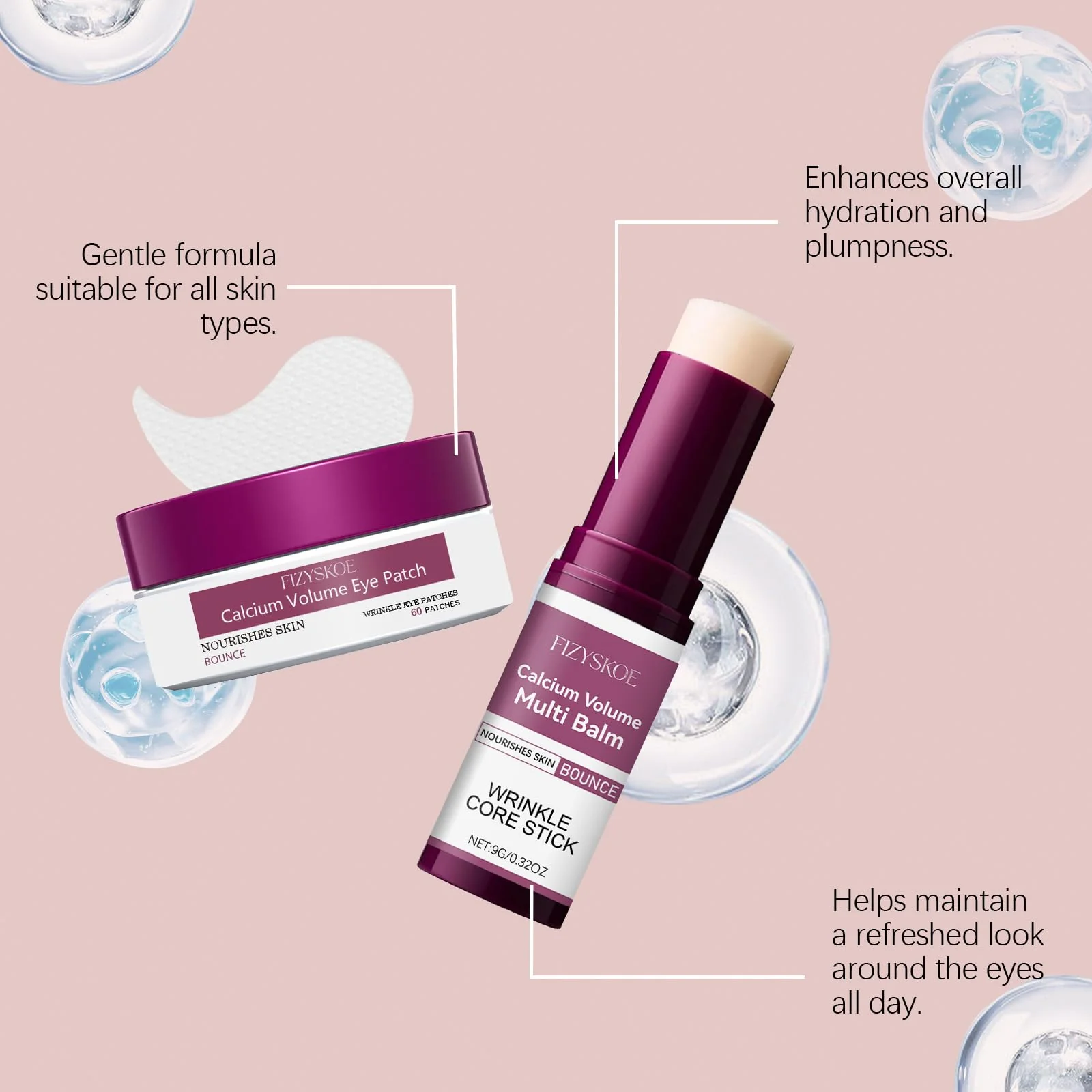 FIZYSKOE Eye Care Duo Set, Calcium Multi Balm Stick & Hydrogel Under Eye Patches 60ea (30 Pairs),Hydrating, Firming Skin, for Eye Treatment Skin Care Set (Balm Stick + Eye Patches) - Image 5