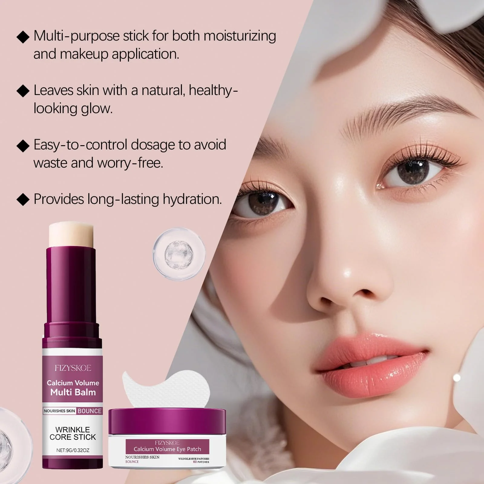 FIZYSKOE Eye Care Duo Set, Calcium Multi Balm Stick & Hydrogel Under Eye Patches 60ea (30 Pairs),Hydrating, Firming Skin, for Eye Treatment Skin Care Set (Balm Stick + Eye Patches) - Image 9