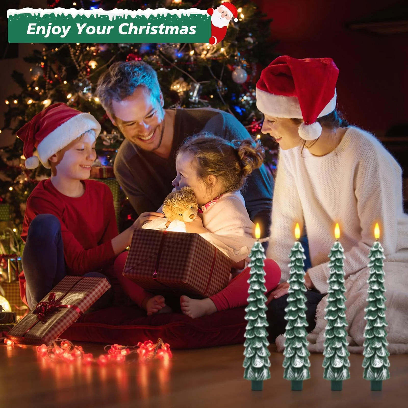 Flameless Candles with Remote – 4 Pack Christmas Tree Candles, Battery Operated Snowy Tree Design, 3D Flickering Flame, Safe Holiday Home Decor for Christmas Decorations & Gifts - Image 2
