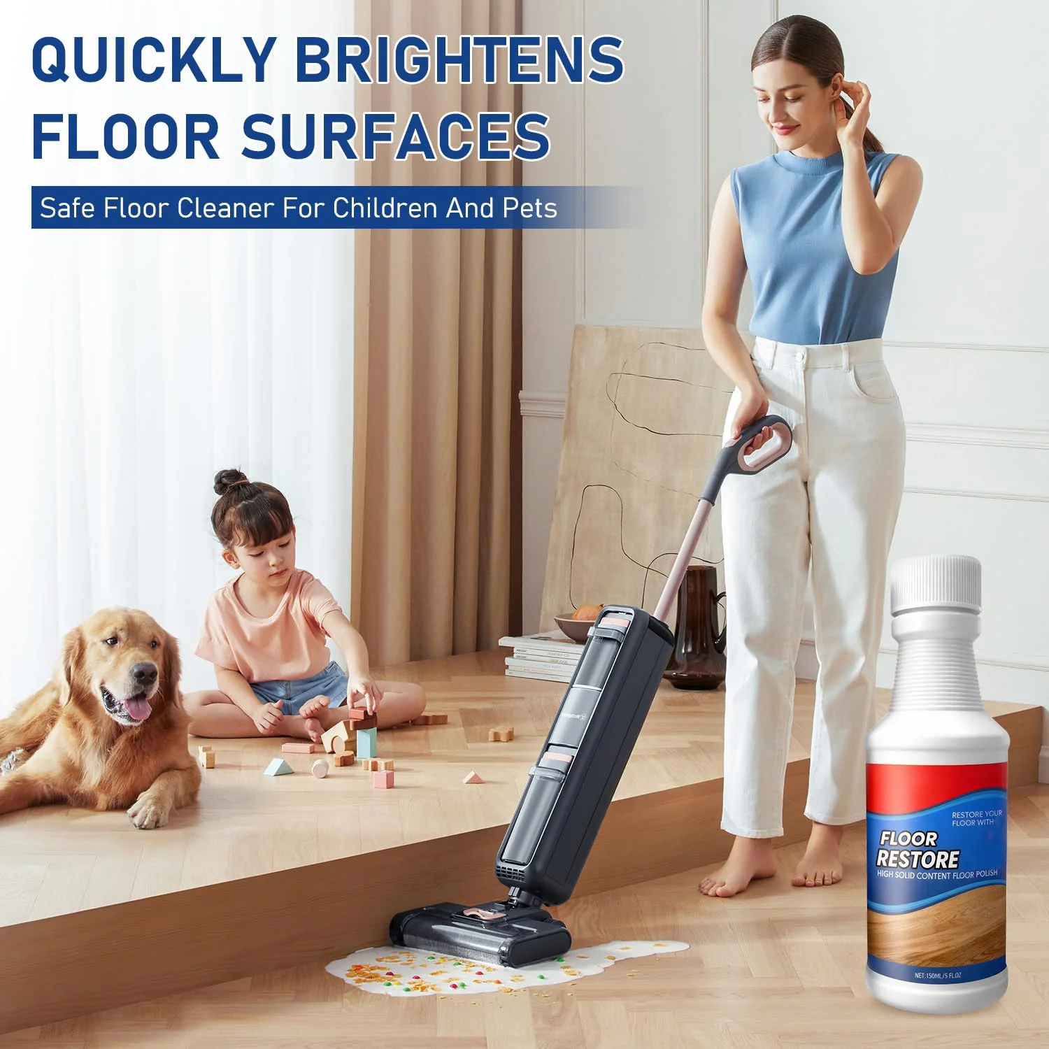 Flaurix 2Pcs Floor Restore Cleaner & Polish,High Solid Content Floor Polish For Shine Renewal & Protective Layer,Helps Conceal Small Scratches,Quick-Drying Protective Finish For Tile,Shine Wood-300ml - Image 3