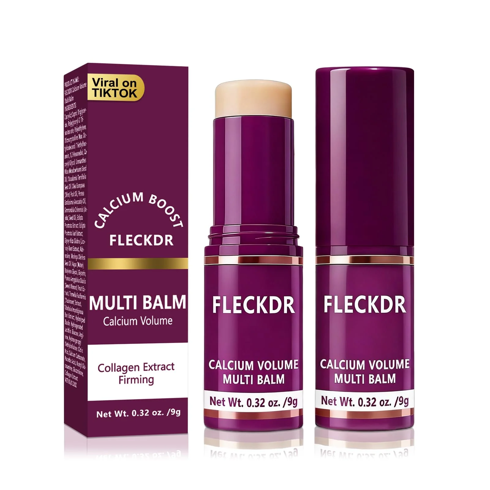 FLECKDR Calcium Multi Balm Stick, Firms & Smooths Fine Lines, Hydrates Face, Eyes, Lips & Neck with Vitamin E & Macadamia Oil, Suitable for All Skin Types, 0.32 oz (Pack of 2)
