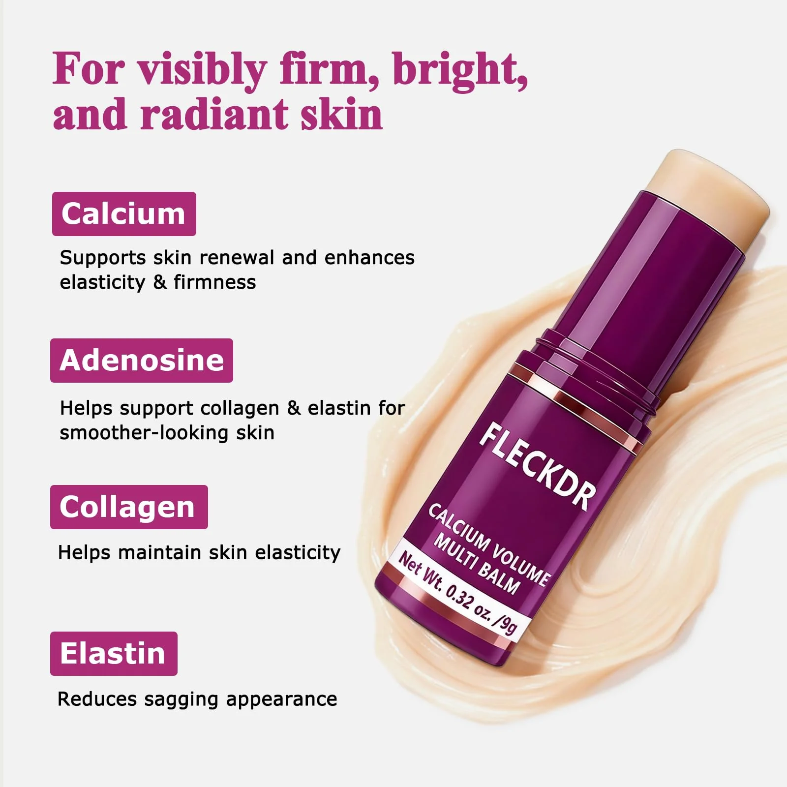 FLECKDR Calcium Multi Balm Stick, Firms & Smooths Fine Lines, Hydrates Face, Eyes, Lips & Neck with Vitamin E & Macadamia Oil, Suitable for All Skin Types, 0.32 oz (Pack of 2) - Image 4