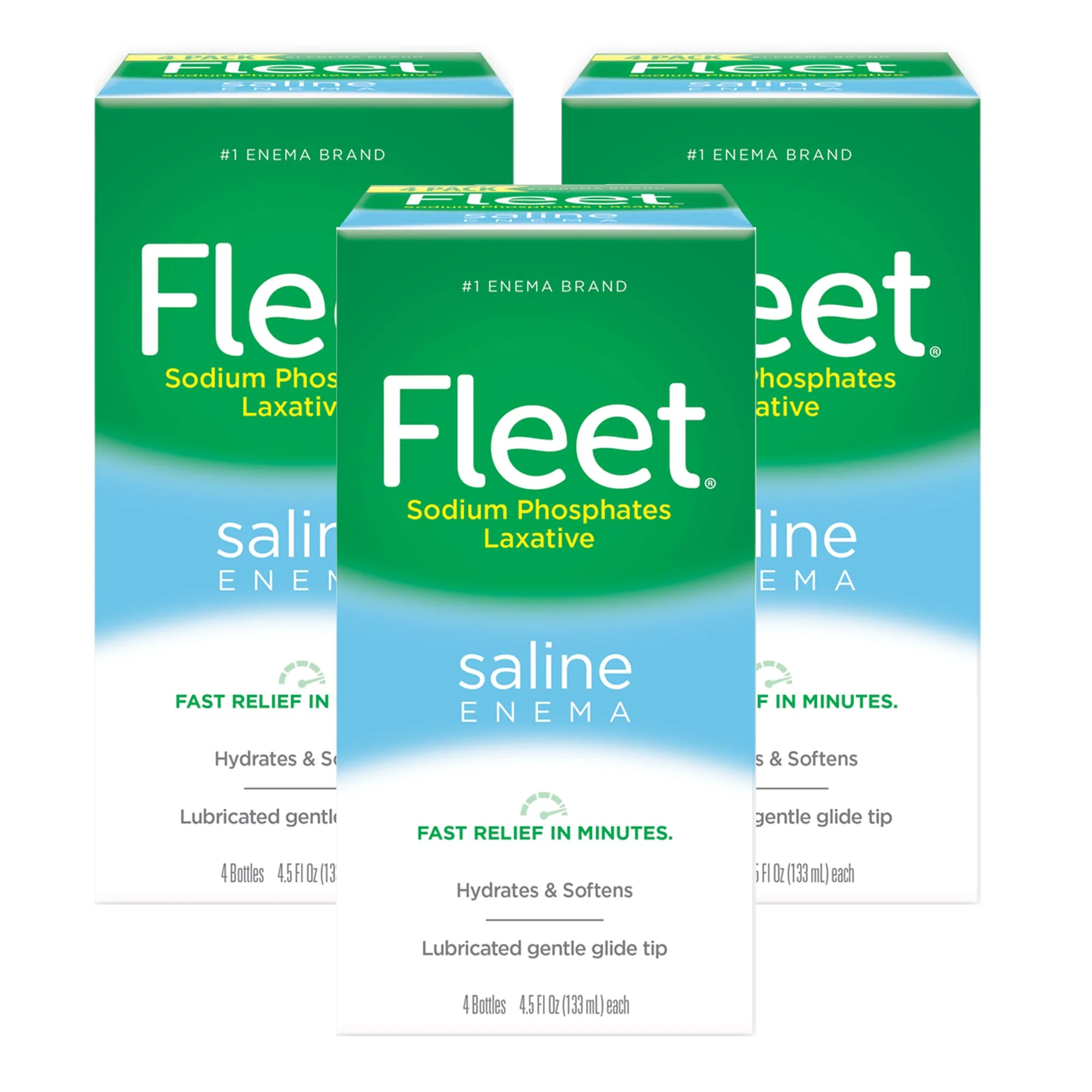 Fleet Laxative Saline Enema for Adult Constipation, 4.5 fl oz, 4 Bottles (Pack of 3)