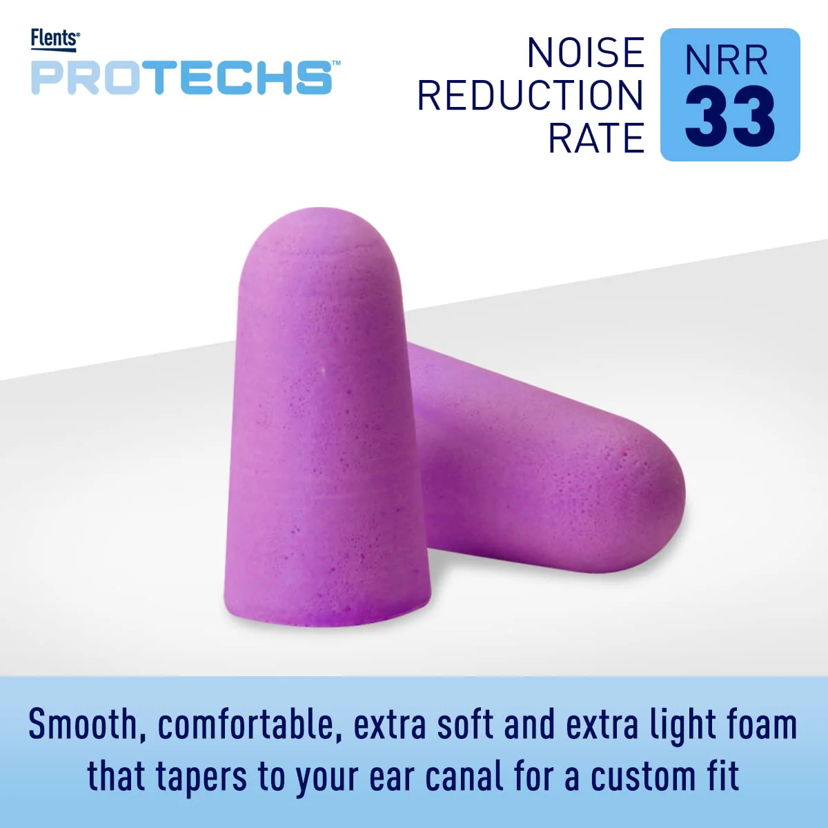 Flents Protechs Foam Ear Plugs, 50 Pair for Sleeping, Snoring, Loud Noise, Traveling, Concerts, Construction, Studying, Work, Shooting, NRR 33, Noise Cancelling, Disposable, Purple, Made in the USA - Image 4