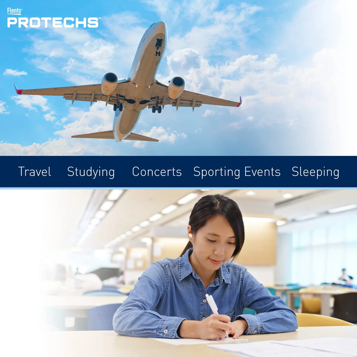 Flents Protechs Foam Ear Plugs, 50 Pair for Sleeping, Snoring, Loud Noise, Traveling, Concerts, Construction, Studying, Work, Shooting, NRR 33, Noise Cancelling, Disposable, Purple, Made in the USA - Image 6