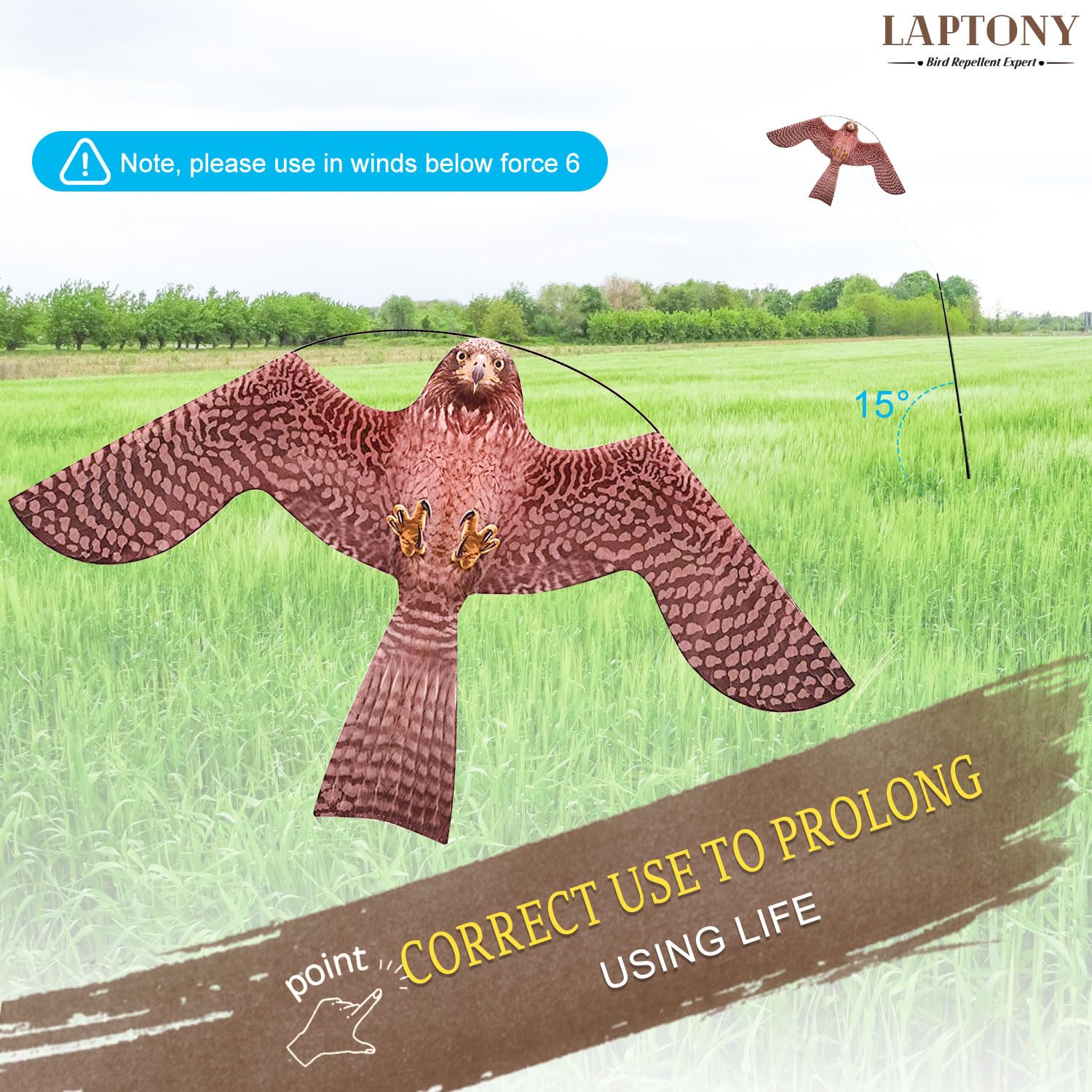 Flerigh Bird Hawk Flying Kite with Pole Crops Farm Protector Bird Scarer Flying Kite with 4m Pole-Style A - Image 3