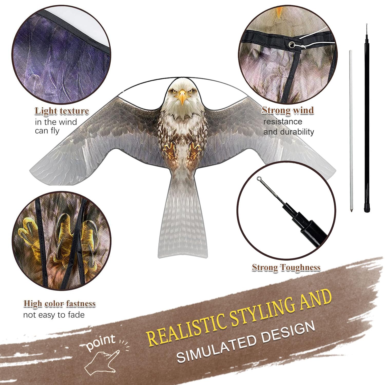 Flerigh Bird Hawk Flying Kite with Pole Crops Farm Protector Bird Scarer Flying Kite with 4m Pole-Style B - Image 6