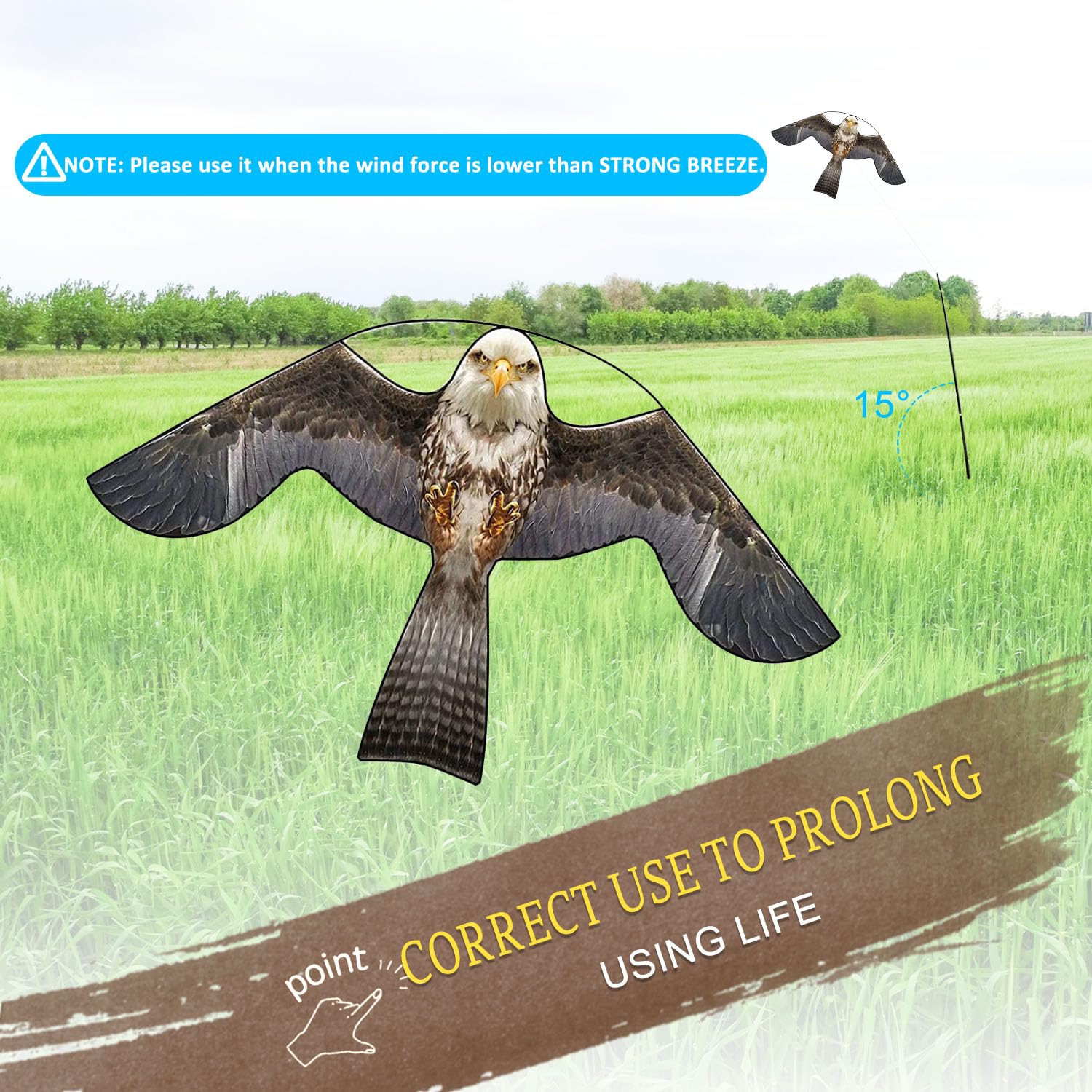 Flerigh Bird Hawk Flying Kite with Pole Crops Farm Protector Bird Scarer Flying Kite with 4m Pole-Style B - Image 8