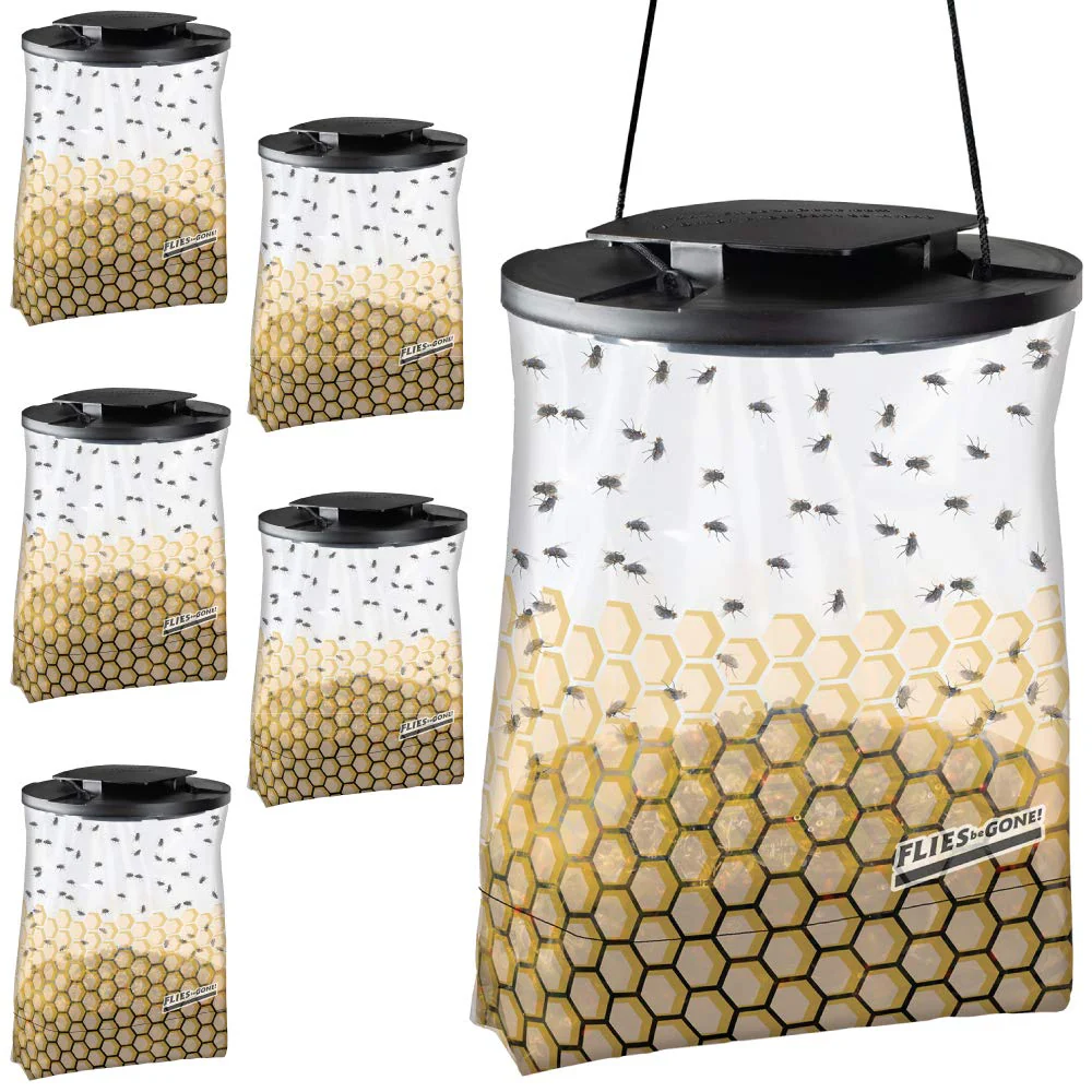 Flies Be Gone Outdoor Fly Trap - Disposable Protein-Powered Attractant Fly Catcher - Natural Attractant Trap for Patios, Ranches. Easy to Use Outdoor Traps, Helps Manage Fly Populations Outdoors