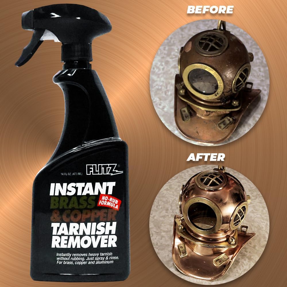 Flitz Instant Brass and Copper Tarnish Remover - 16oz Bottle of USA-Made Organic Rust Remover Spray (No-Rub) - Removes Stains & Oxidation from Glass & Aluminum - Brass Cleaners That Work (1 Pack) - Image 2