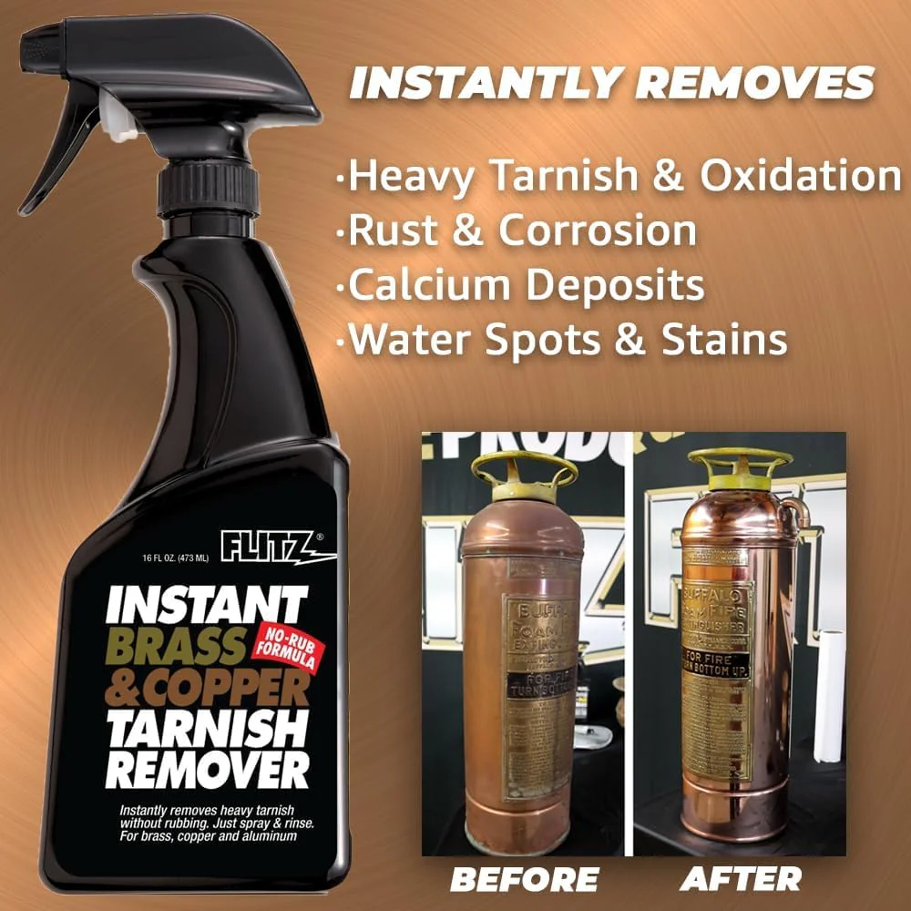 Flitz Instant Brass and Copper Tarnish Remover - 16oz Bottle of USA-Made Organic Rust Remover Spray (No-Rub) - Removes Stains & Oxidation from Glass & Aluminum - Brass Cleaners That Work (1 Pack) - Image 6