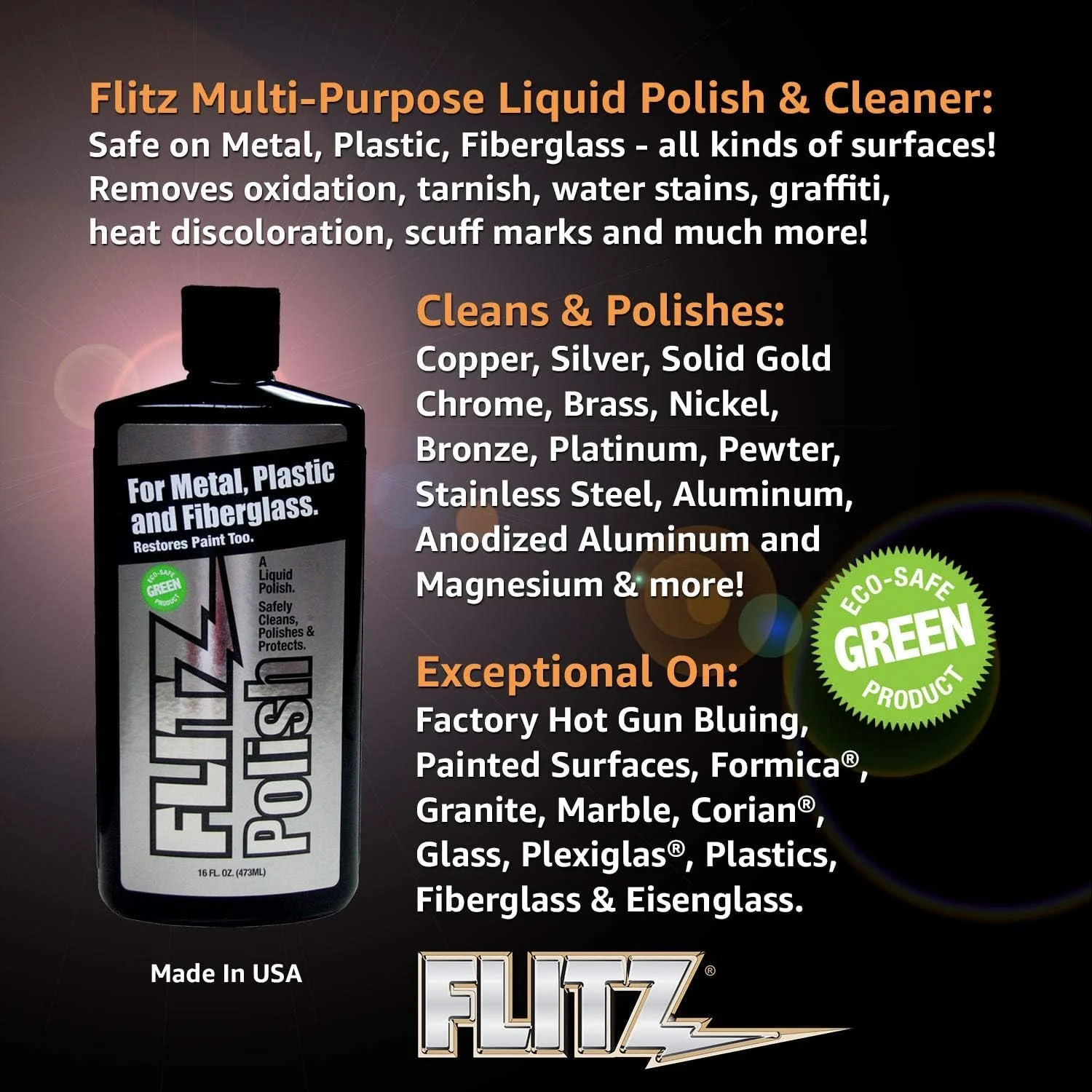 Flitz Multi Purpose Metal Polish Liquid - 3.4oz Bottle of USA-Made Tarnish Remover - For Aluminum, Chrome, Brass, Nickel, Silver - Non-Abrasive Metal Cleaner and Polish, Restorer (12 Pack) - Image 2