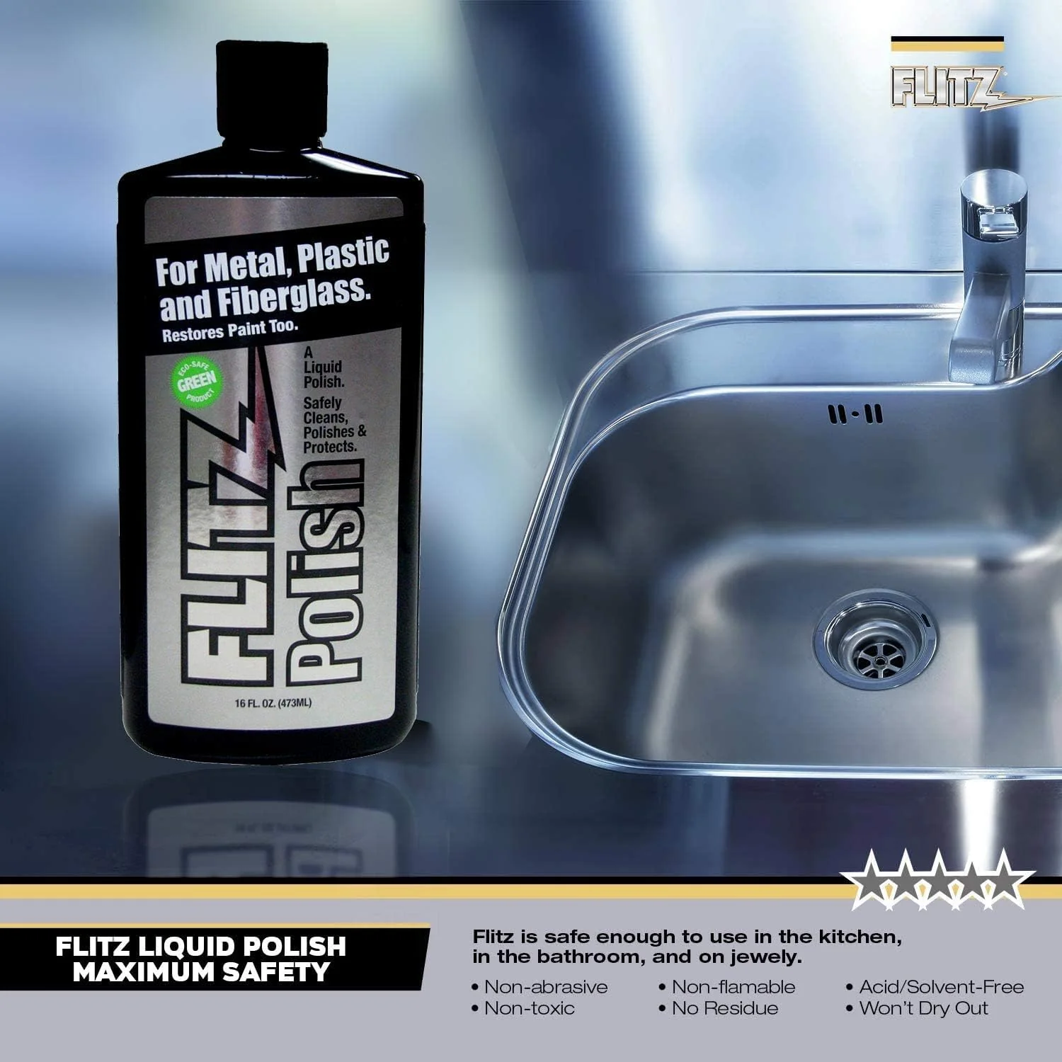Flitz Multi Purpose Metal Polish Liquid - 3.4oz Bottle of USA-Made Tarnish Remover - For Aluminum, Chrome, Brass, Nickel, Silver - Non-Abrasive Metal Cleaner and Polish, Restorer (12 Pack) - Image 4