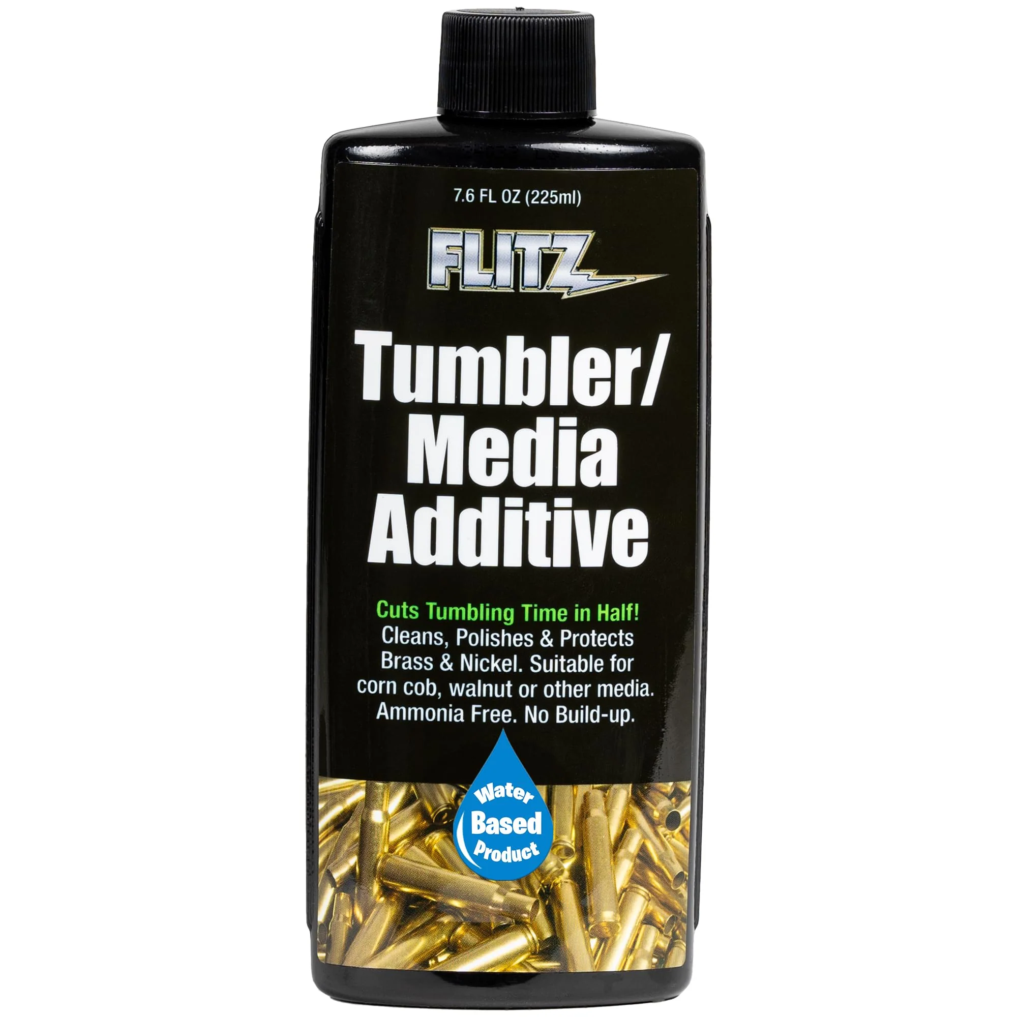 Flitz Tumbler Media Additive - 7.6oz Bottle of USA-Made Brass Cleaner Reloading Liquid for Ammo, Copper, & All Metals - Ammonia-Free Tumbling Polish to Remove Oxidation, Powder Residue (1 Pack)