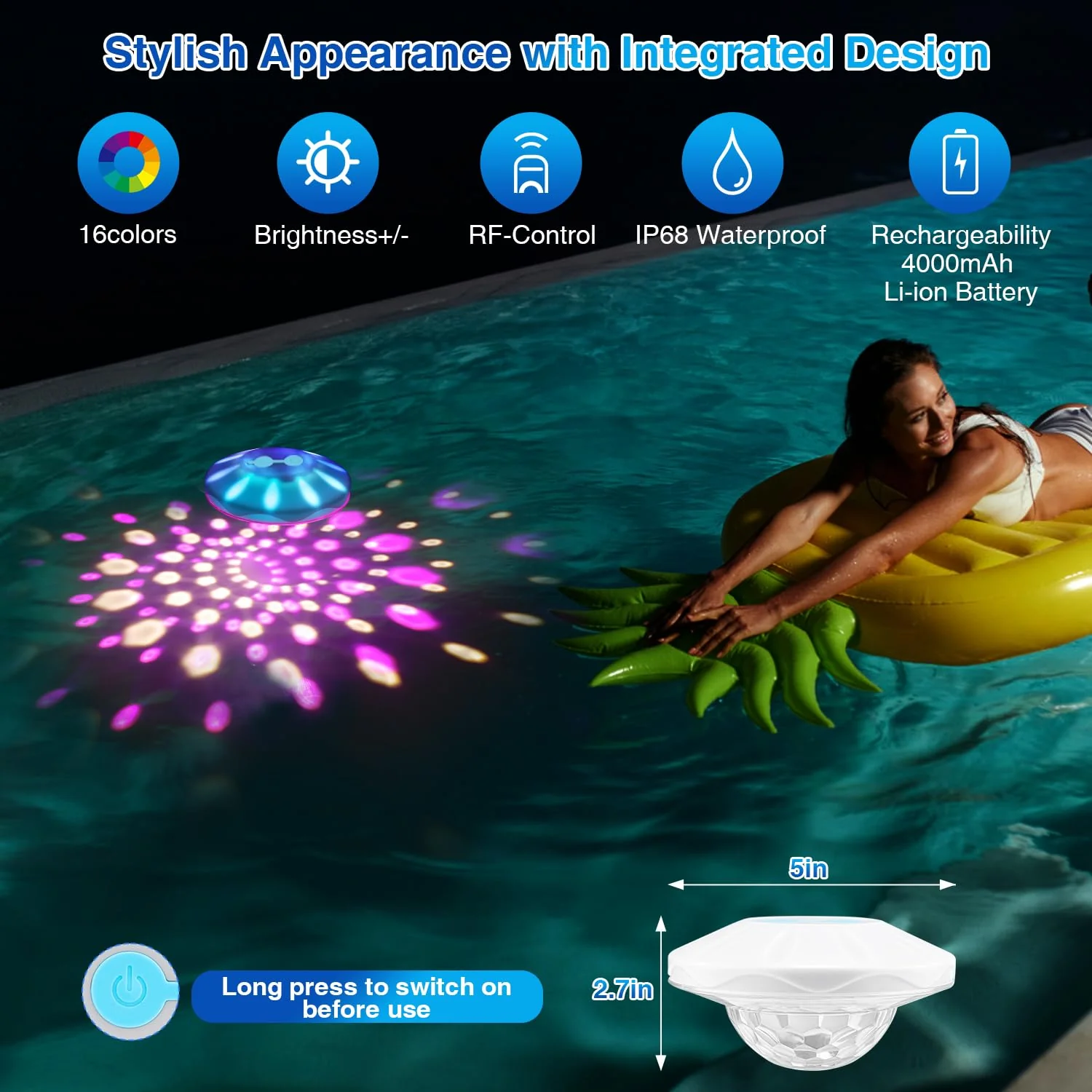 Floating Pool Lights(4 PACK), Pool Lights for Inground Pools with 6 Dynamic Lighting Effects, Rechargeable IP68 Waterproof RGB Upper and Lower Color Changing Pool Lights that Float for Hot Tubs - Image 6