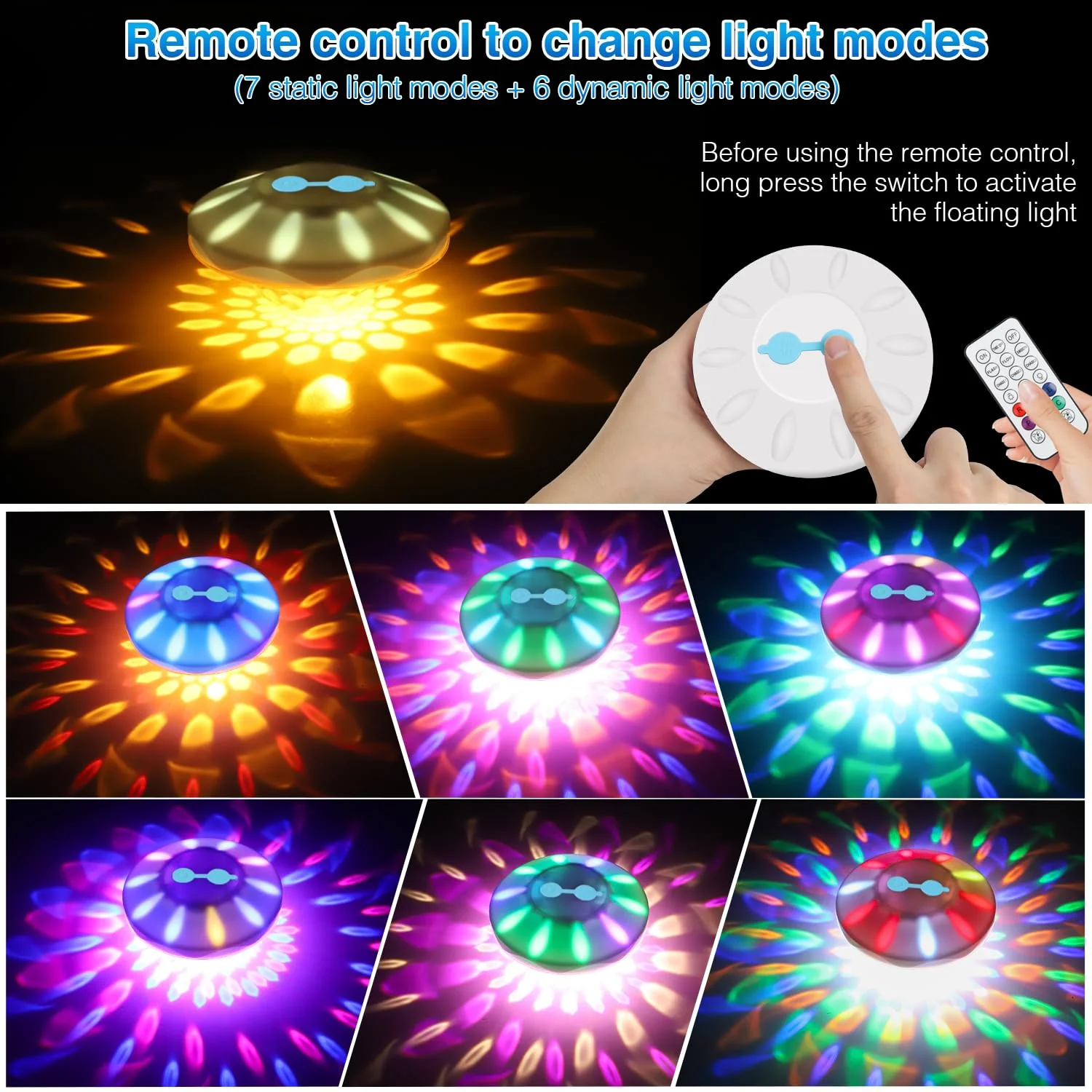 Floating Pool Lights(4 PACK), Pool Lights for Inground Pools with 6 Dynamic Lighting Effects, Rechargeable IP68 Waterproof RGB Upper and Lower Color Changing Pool Lights that Float for Hot Tubs - Image 8