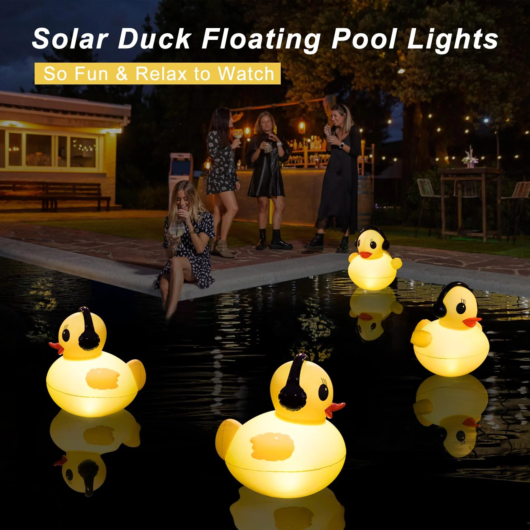 Floating Solar Pool Lights, 16 inch Waterproof Pool Lights that Float, Light up LED Pool Accessories, Glow Duck Pool Light, Inflatable Solar Floating Light for Pools,Pond,Hot tub,Party-2pcs - Image 4