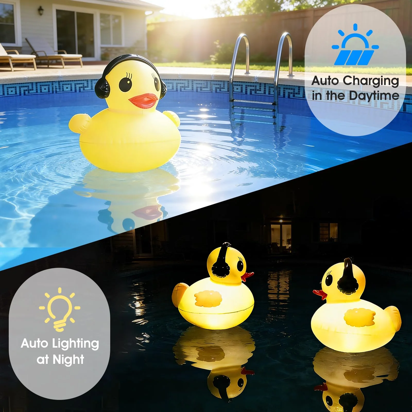 Floating Solar Pool Lights, 16 inch Waterproof Pool Lights that Float, Light up LED Pool Accessories, Glow Duck Pool Light, Inflatable Solar Floating Light for Pools,Pond,Hot tub,Party-2pcs - Image 9