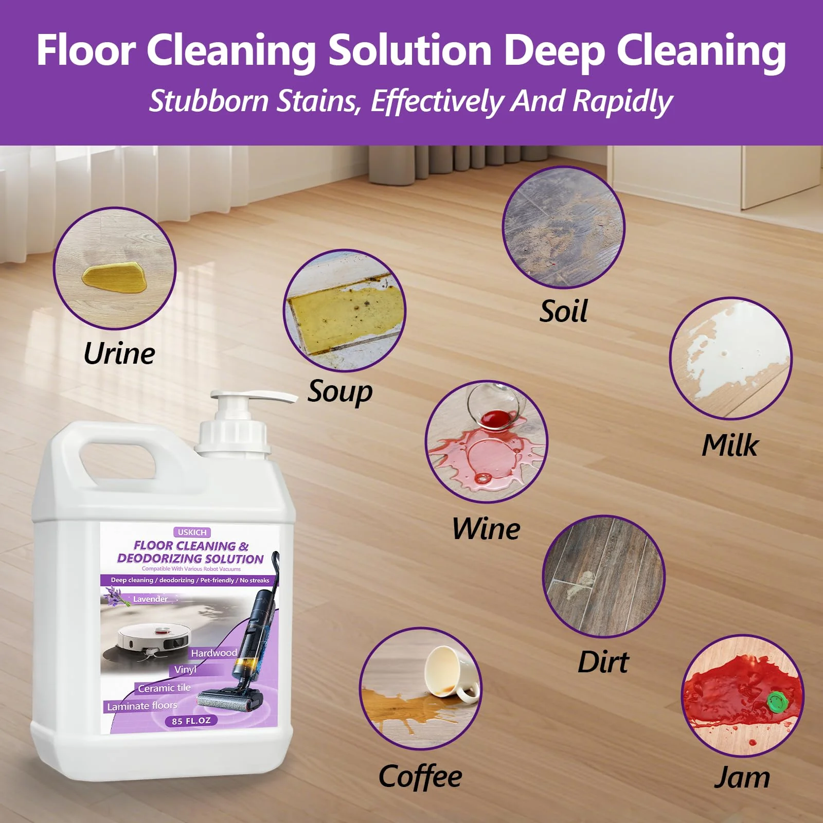 Floor Cleaning Solution- 85 FL OZ-Floor Cleaner for Mopping with Tineco,Deep Cleaning &Deodorizing for Roborock,Compatible with Saros Series,S8/S7 Series,Q Revo/Q Series,iFLOOR Series Wet Dry Vacuum - Image 5