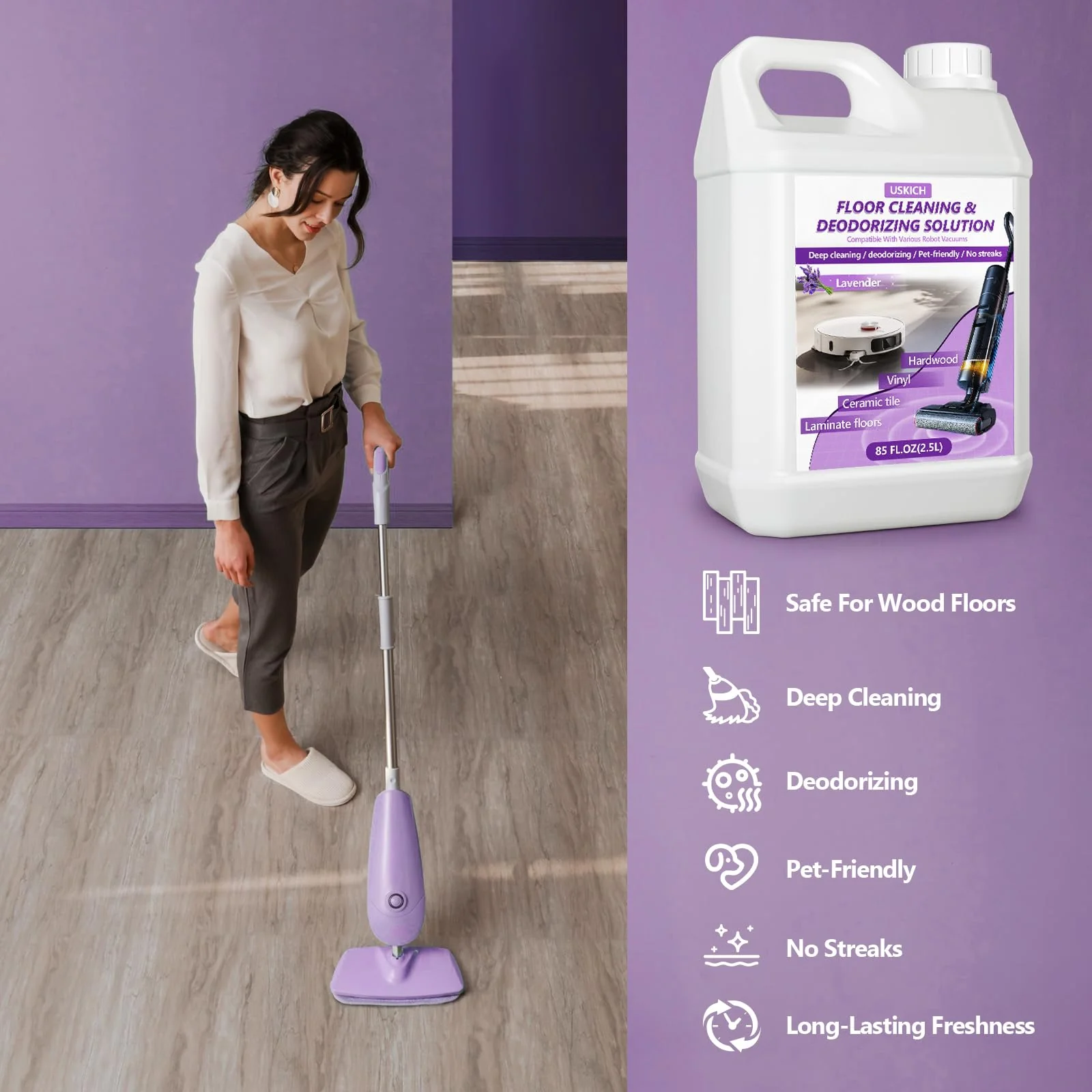 Floor Cleaning Solution- 85 FL OZ-Floor Cleaner for Mopping with Tineco,Deep Cleaning &Deodorizing for Roborock,Compatible with Saros Series,S8/S7 Series,Q Revo/Q Series,iFLOOR Series Wet Dry Vacuum - Image 7